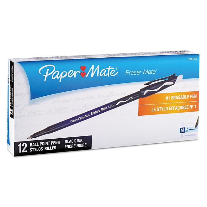Paper Mate - Eraser Mate Ballpoint Stick Erasable Pen, Black Ink, Medium - Dozen 3