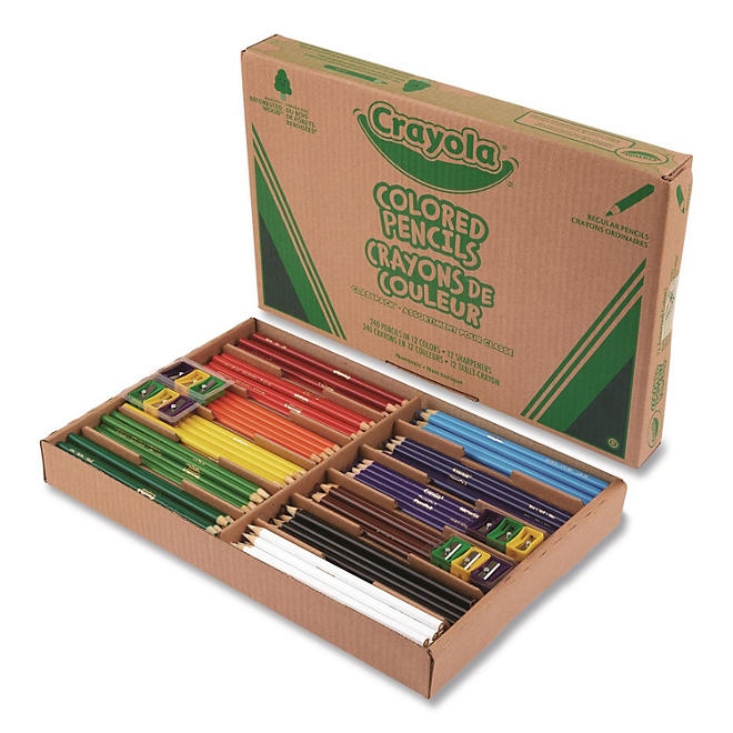 Crayola Color Pencil Classpack Set with (240) Pencils and (12) Pencil Sharpeners, Assorted Lead and Barrel Colors, 240/Pack 4