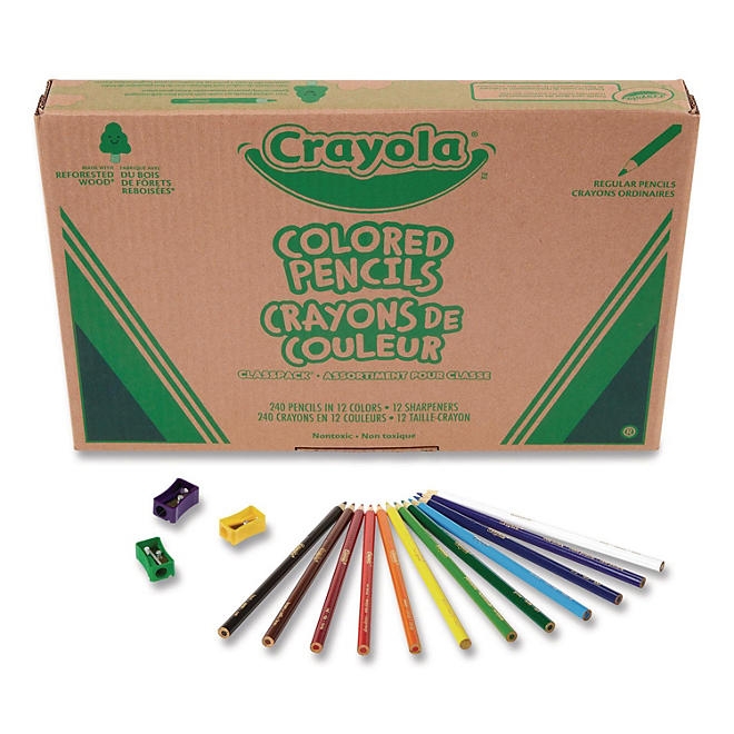 Crayola Color Pencil Classpack Set with (240) Pencils and (12) Pencil Sharpeners, Assorted Lead and Barrel Colors, 240/Pack 5