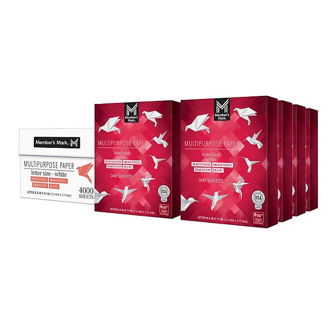 Member's Mark Multipurpose Copy Paper, 8.5 x 11", 92 Bright, 20 lbs., 8 Reams (4,000 sheets) 3