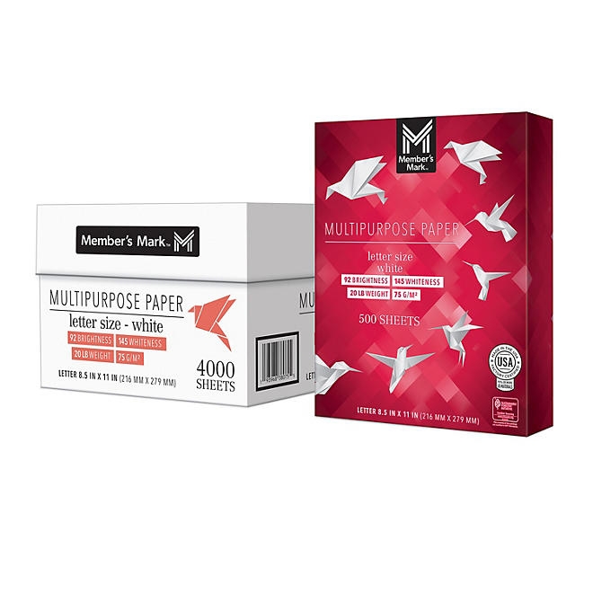 Member's Mark Multipurpose Copy Paper, 8.5 x 11", 92 Bright, 20 lbs., 8 Reams (4,000 sheets) 4