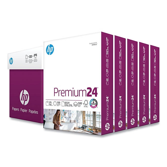 HP LaserJet Paper, 24lb, 97 Bright, Letter, Ultra White, 2500 Sheets/Carton 3