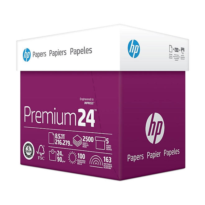 HP LaserJet Paper, 24lb, 97 Bright, Letter, Ultra White, 2500 Sheets/Carton 4