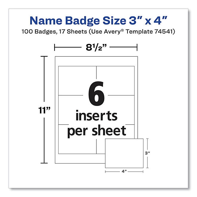 Avery Clip-Style Name Badge Holder with Laser/Inkjet Insert, Top Load, 4 x 3, White, 100/Box 4