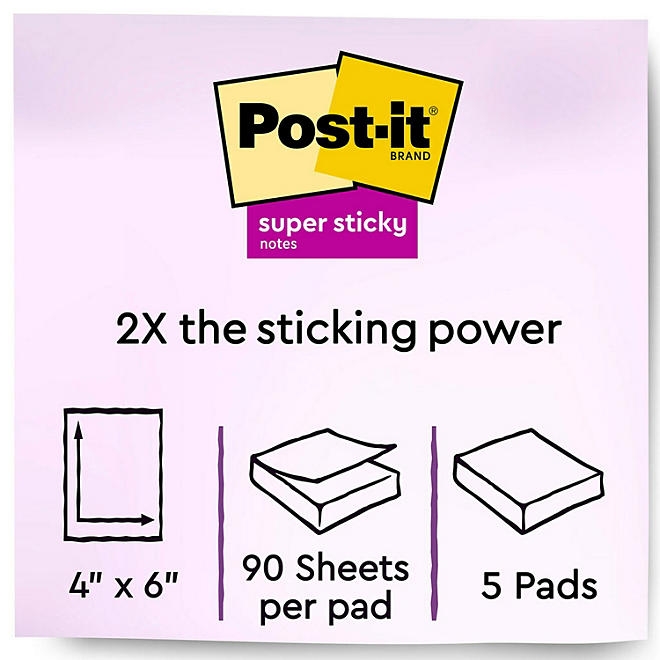 Post-it Notes Super Sticky - Canary Yellow Note Pads, 4 x 6, Lined, 90/Pad - 5 Pads/Pack 4