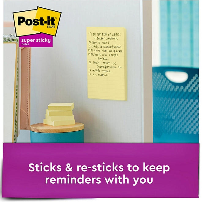 Post-it Notes Super Sticky - Canary Yellow Note Pads, 4 x 6, Lined, 90/Pad - 5 Pads/Pack 5
