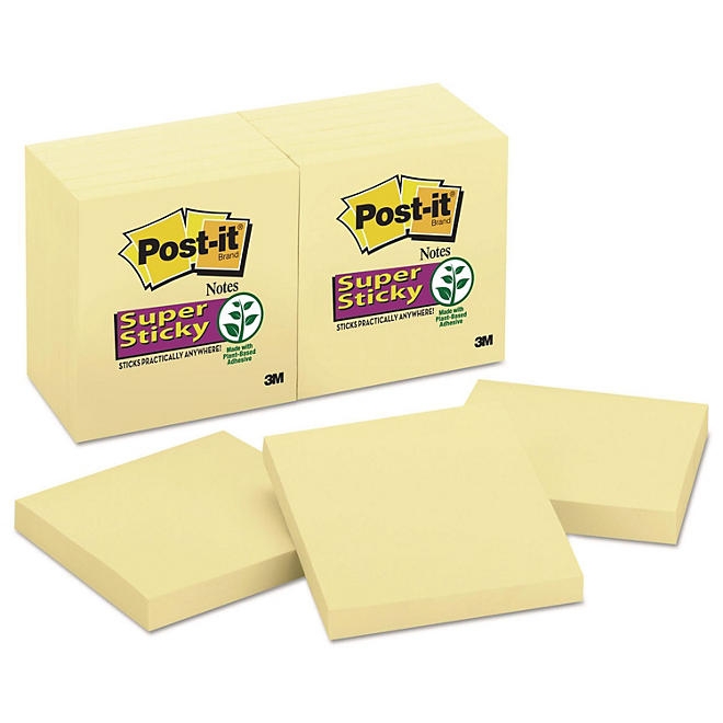 Post-it Notes Super Sticky - Canary Yellow Note Pads, 3 x 3, 90/Pad - 12 Pads/Pack 3