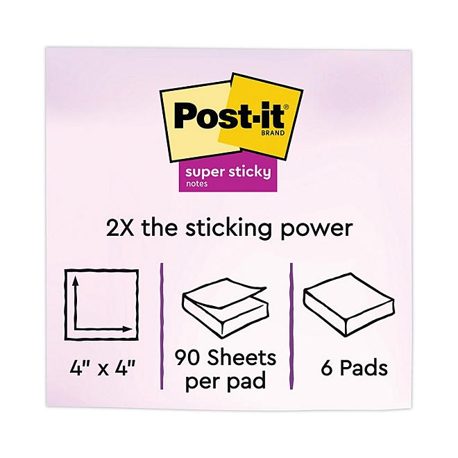 Post-it Super Sticky Notes, 4 x 4, Lined, 90 Sheet Pads, 6 Pads, Jewel Pop Collection 4