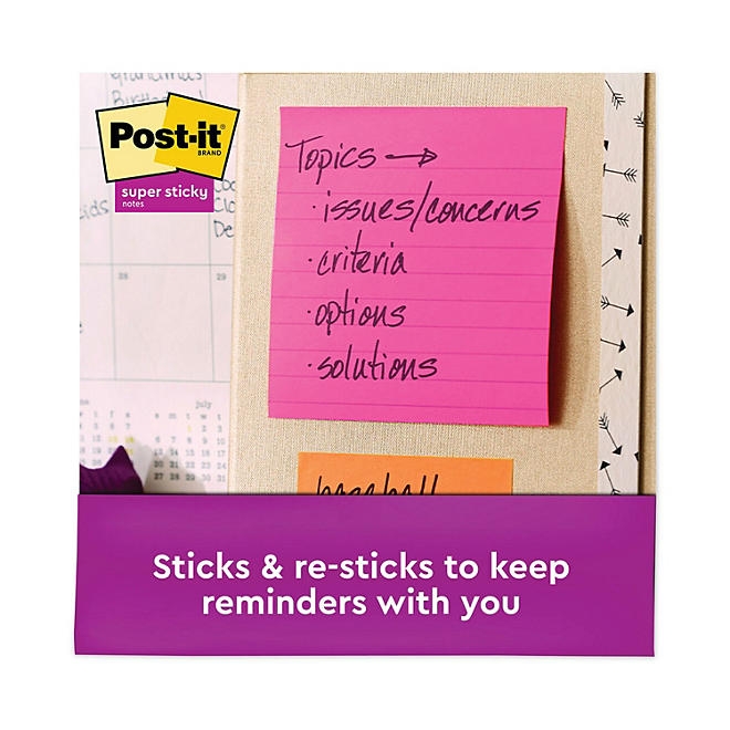 Post-it Super Sticky Notes, 4 x 4, Lined, 90 Sheet Pads, 6 Pads, Jewel Pop Collection 5