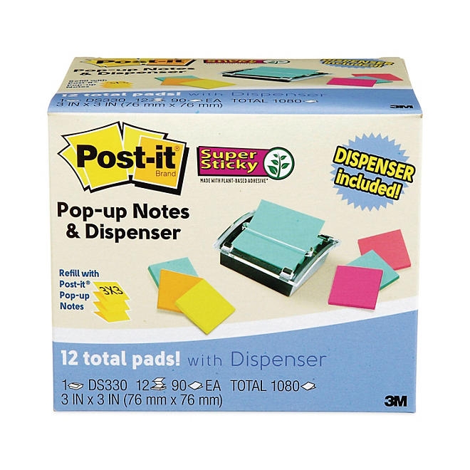 Post-it Pop-up Notes Super Sticky - Pop-up Dispenser Value Pack, 3 x 3 - Assorted 4