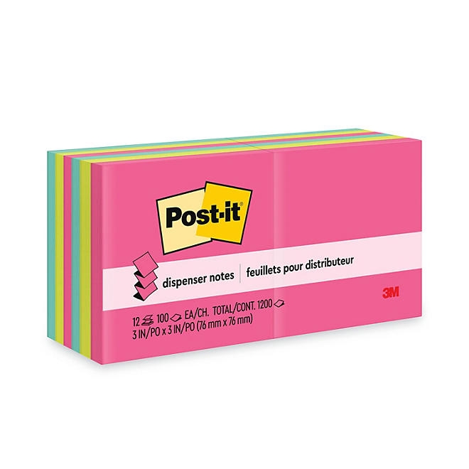 Post-it Pop-up Notes - Original Pop-up Refill, 3 x 3, Capetown, 100/Pad - 12 Pads/Pack 3