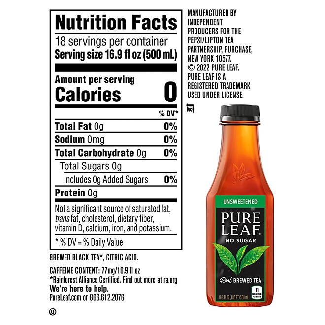 Pure Leaf Real Brewed Tea Unsweetened Black Tea 16.9 fl. oz., 18 pk. 4