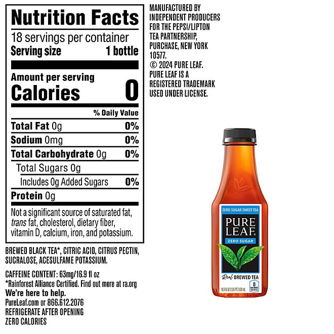 Pure Leaf Zero Sugar Real Brewed Tea Sweet Tea, 16.9 fl. oz., 18 pk. 4