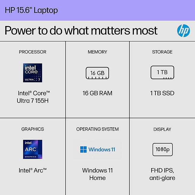 HP 15.6" FHD Windows Laptop | Intel Core Ultra 7 | 16GB RAM | 1TB SSD | 2-Year HP Care Pack Warranty w/ Accidental Damage Protection 5