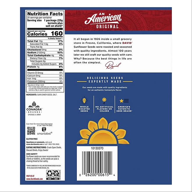 David Original Sunflower Seeds, 1.75 oz., 24 pk. 5