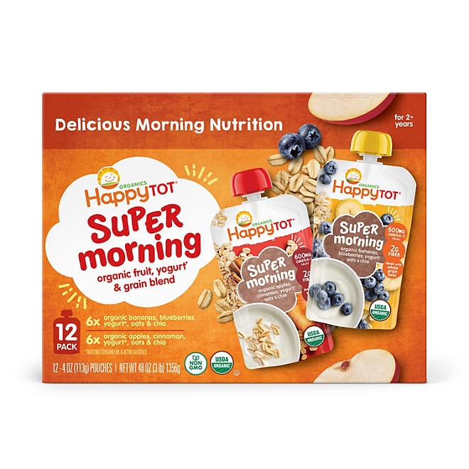 HappyTOT Organics Super Morning Pouch, Apple Cinnamon and Blueberry Banana Variety Pack, 12 ct., 4 oz. 3