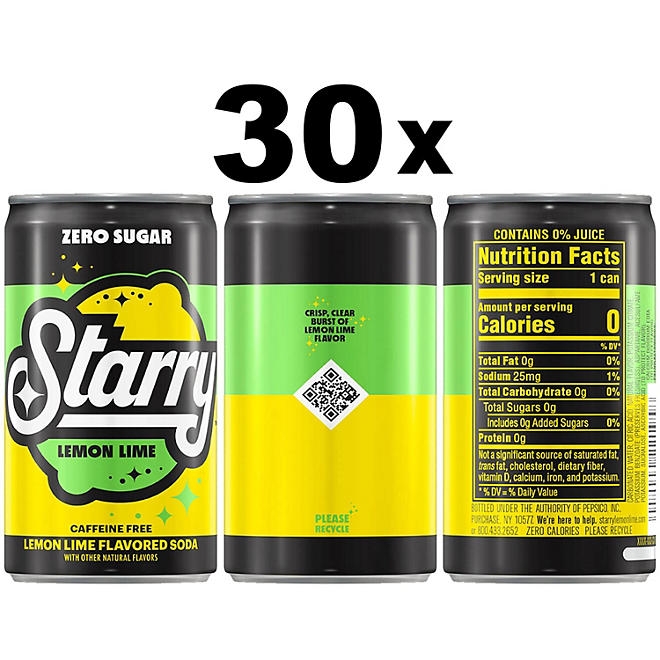 Starry Zero Sugar Lemon Lime Soda Mini Cans, 7.5 fl oz., 30 pk. 5