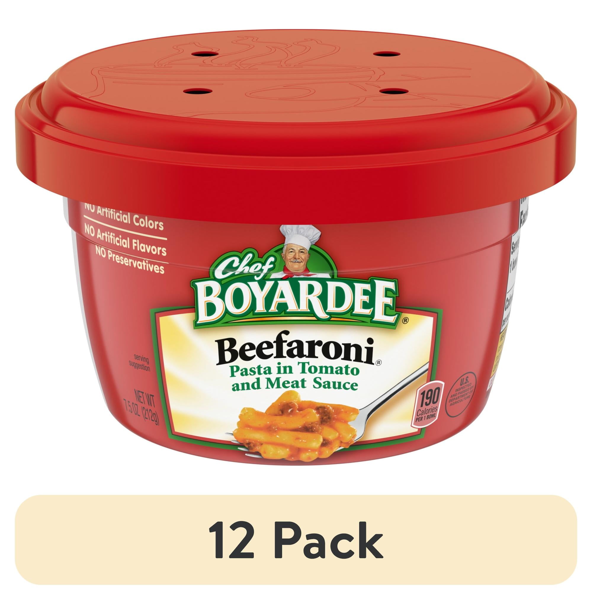 (12 pack) Chef Boyardee Beefaroni, Pasta in Tomato and Meat Sauce, Microwavable Meal, 7.5 oz. Bowl