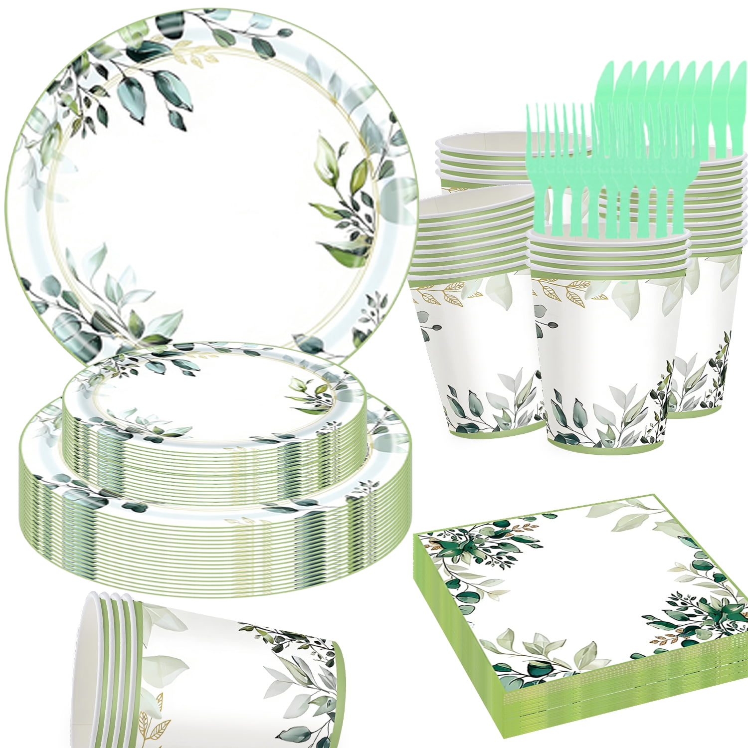 120 Pcs Eucalyptus Leaves Theme Birthday Graduation Wedding Anniversary PARTY plate Napkins For 20 Guests