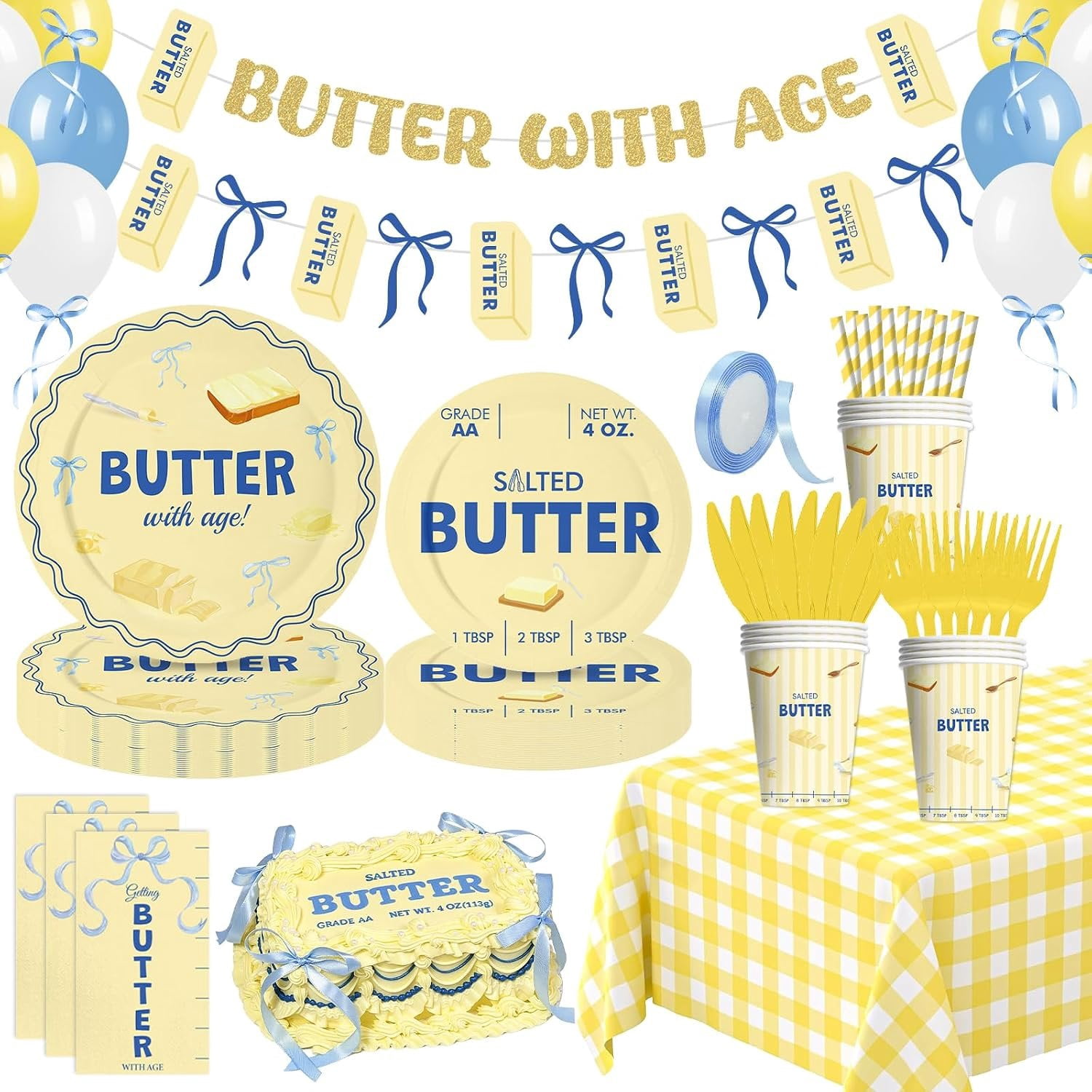 154 count Butter Party Plates and Napkins Salted Butter Themed Party Decor