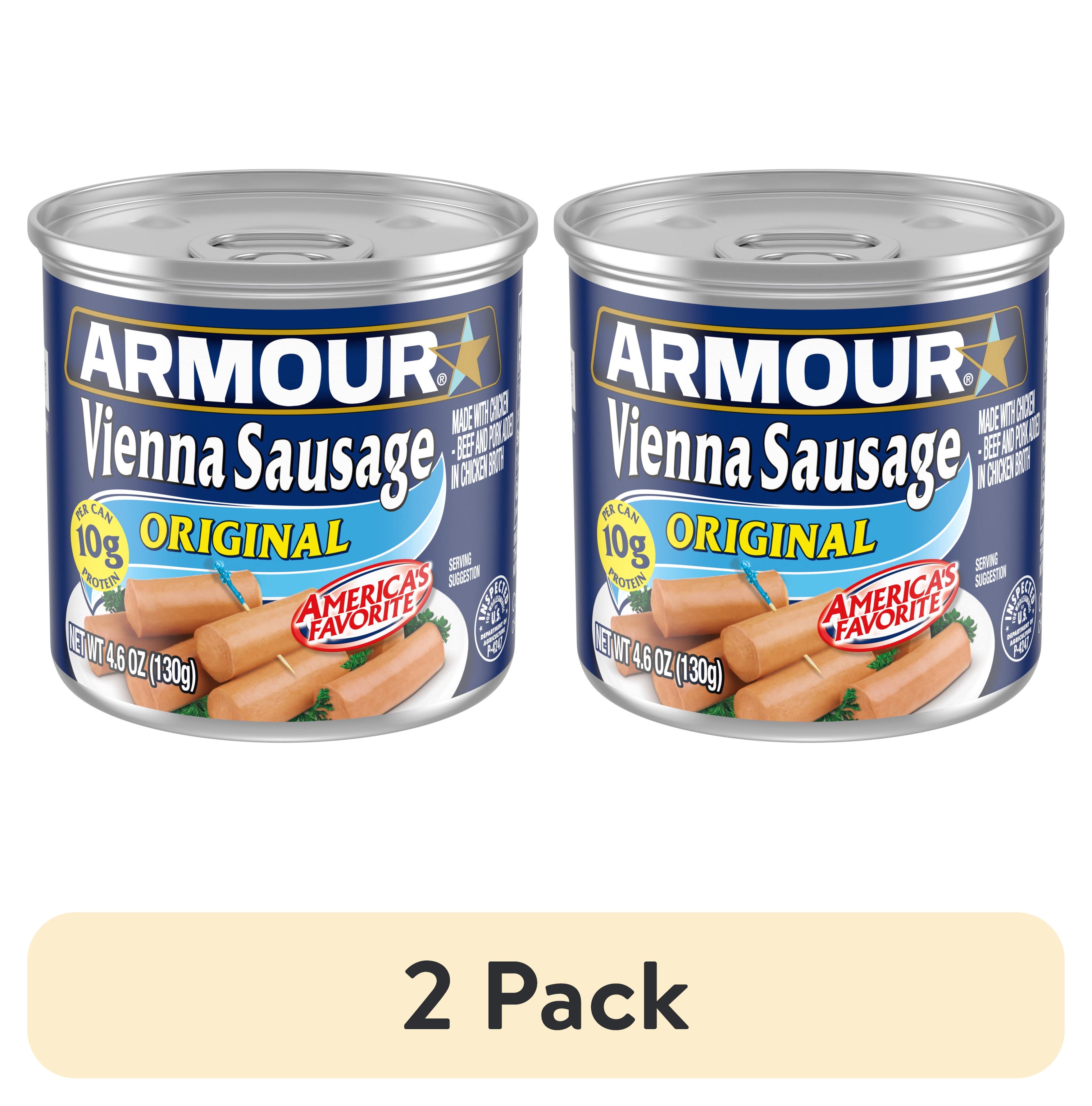 (2 pack) Armour Original Vienna Sausage, 7g Protein Per Serving, 4.6 oz Can