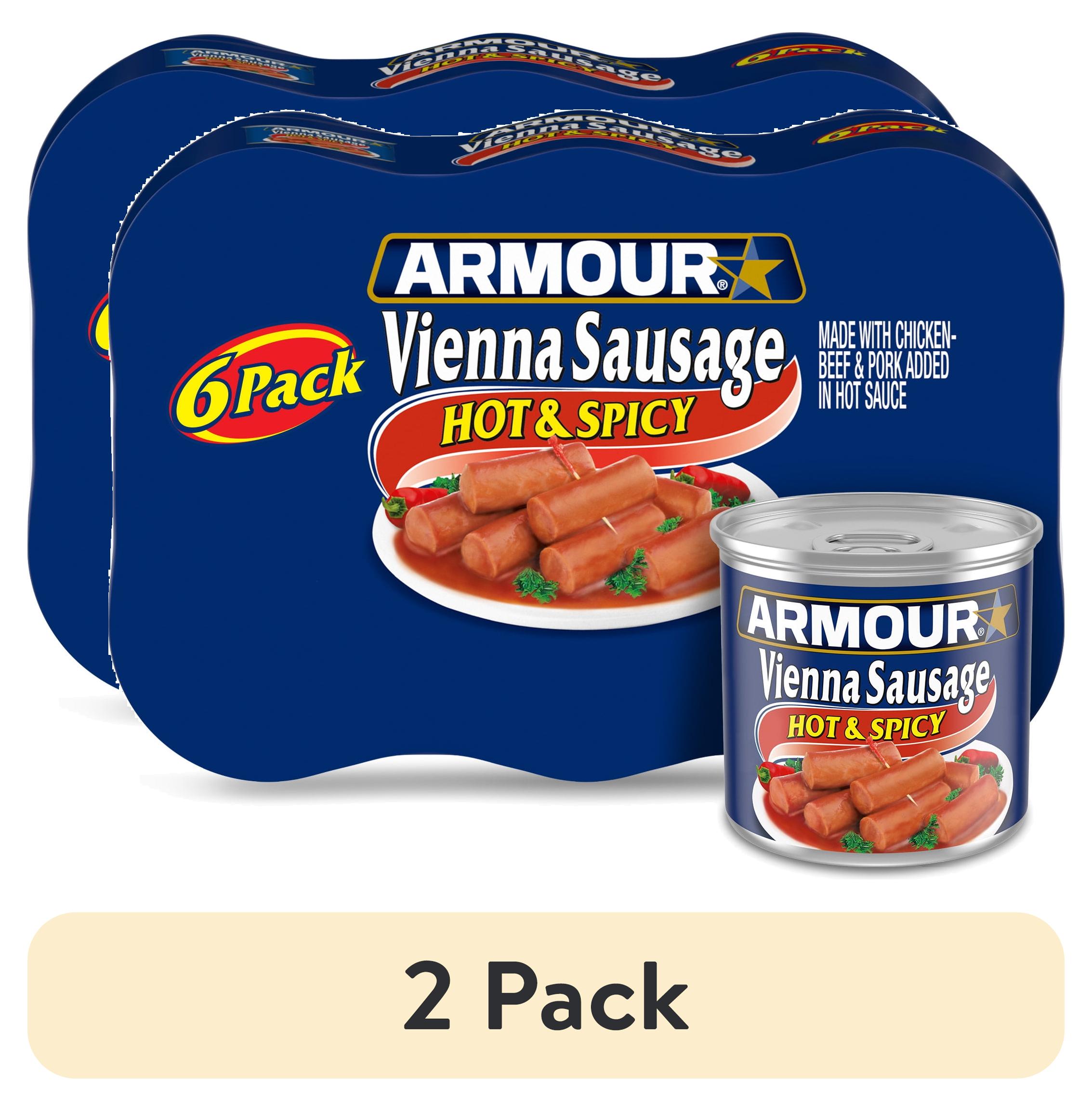 (2 pack) Armour Star Vienna Sausage, Hot & Spicy Flavored, 12g Protein Per Serving, Canned Sausage, 4.6 oz Can (Pack of 6)