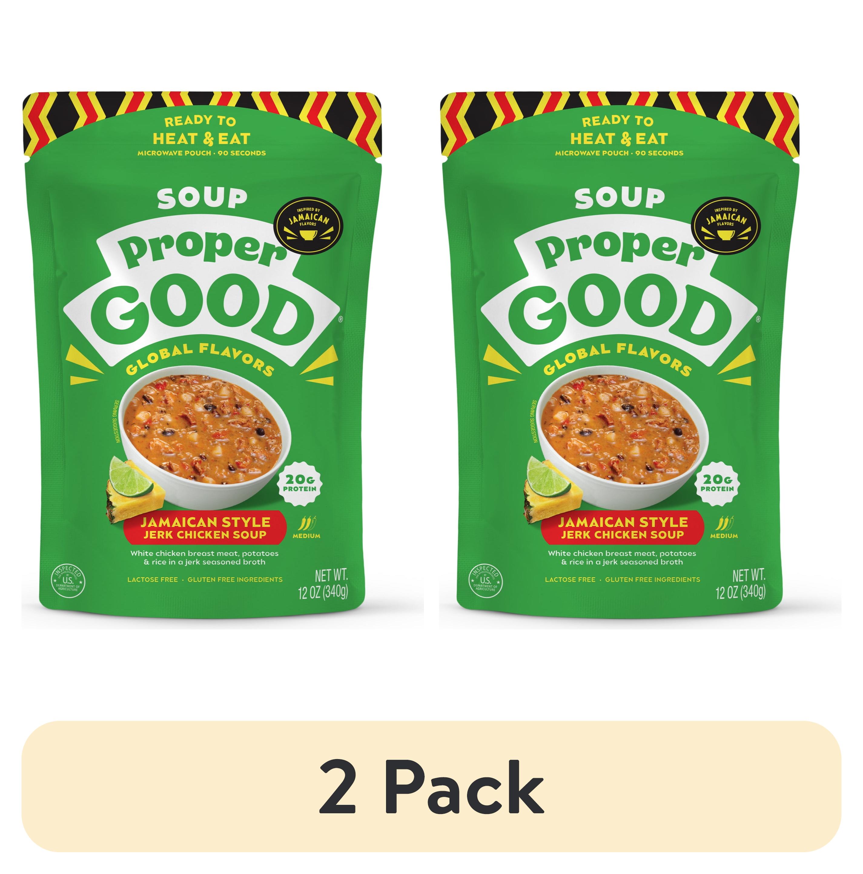 (2 pack) Proper Good Jamaican Style Jerk Chicken Soup, Ready in 90 Seconds, Shelf Stable Meal, 12 oz