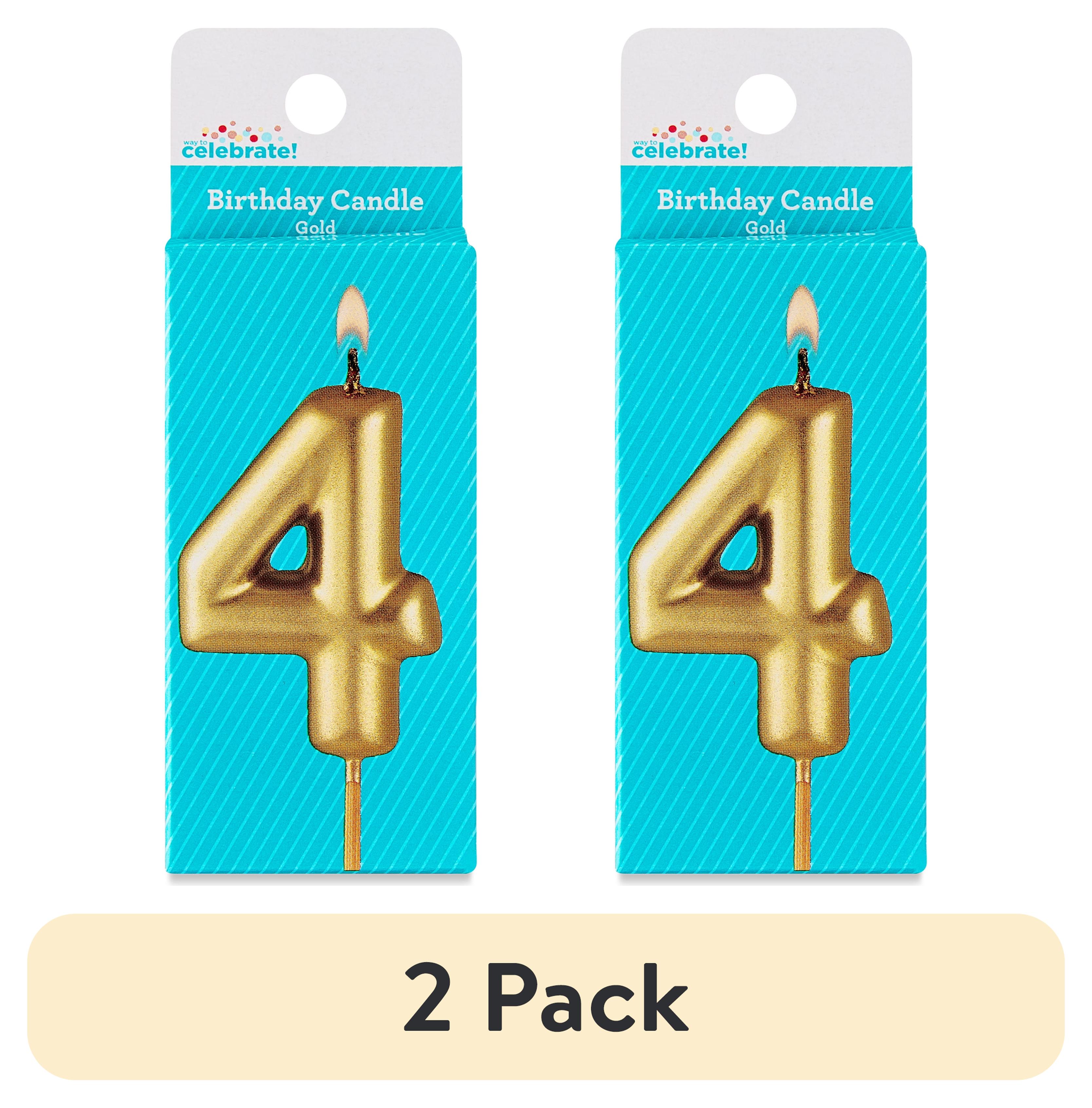 (2 pack) Gold Number 4 Birthday Candle, by Way To Celebrate