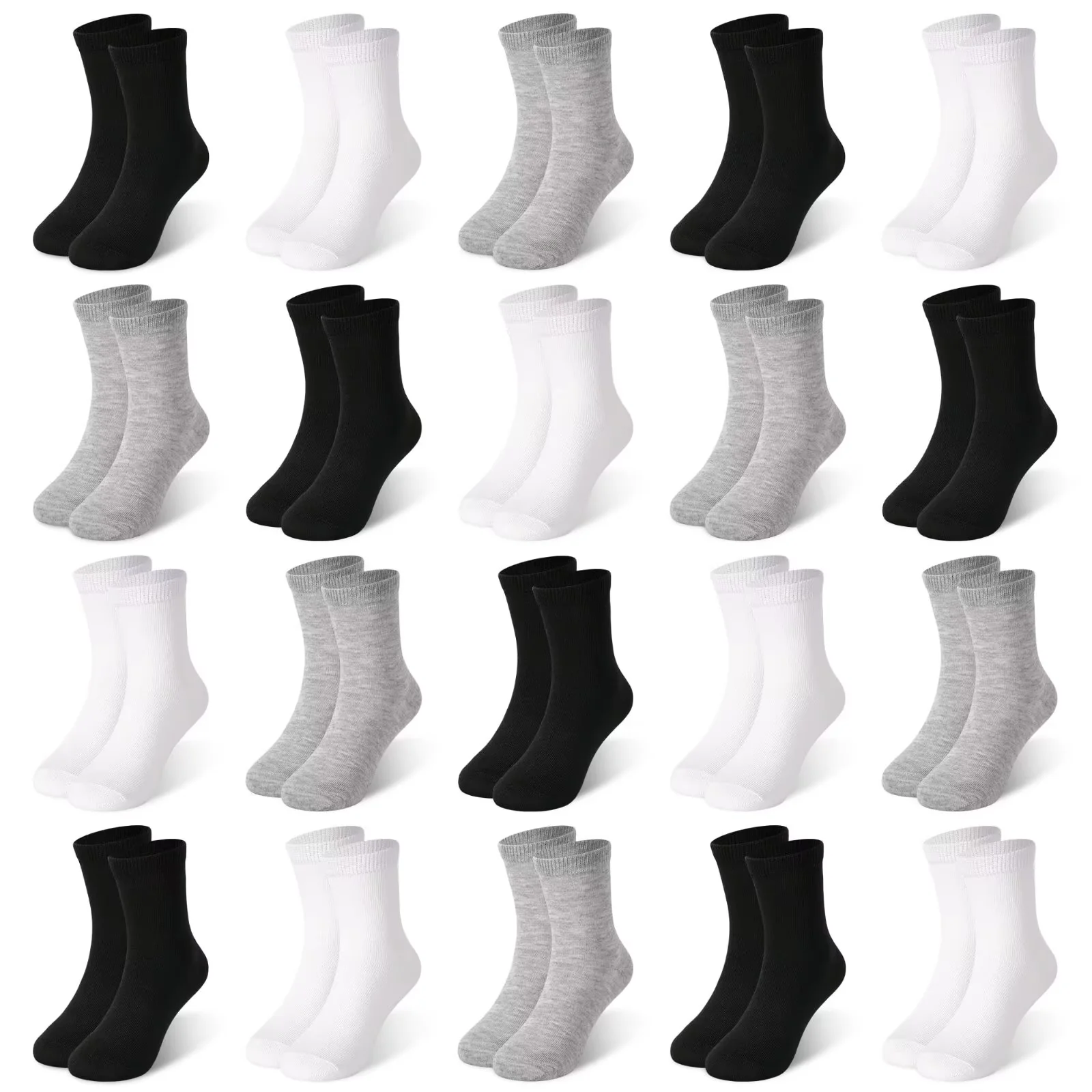 20 Pairs Kids Crew Socks, Toddler Boys Girls Athletic Child Socks for School, Age 1-13 Years