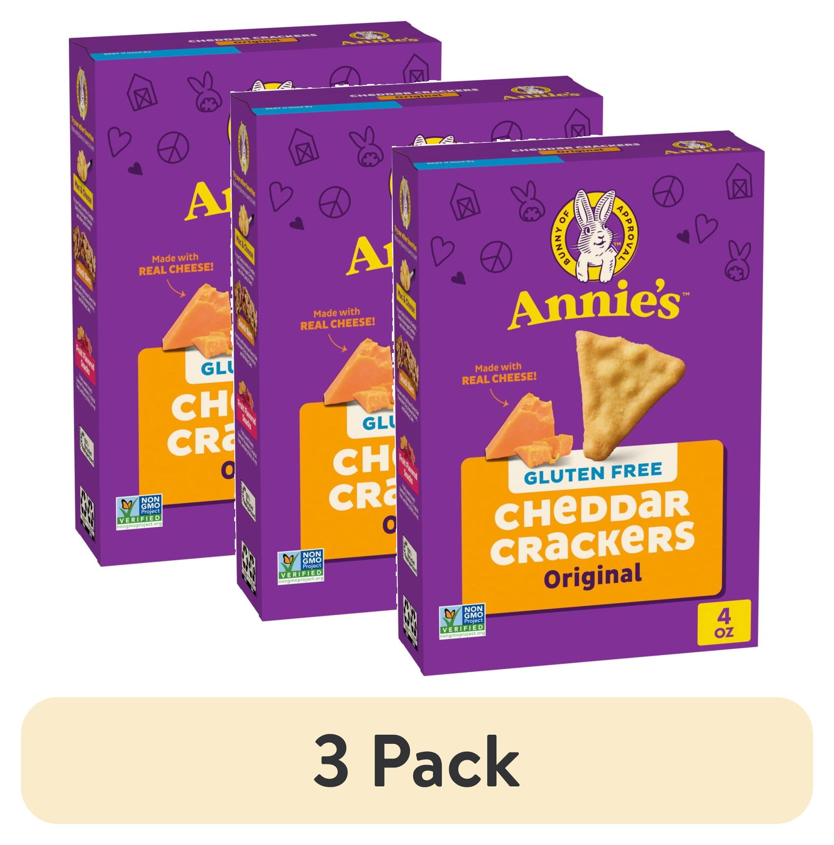 (3 pack) Annie's Gluten Free Cheddar Crackers, Original, Made with Real Cheese, 4 oz