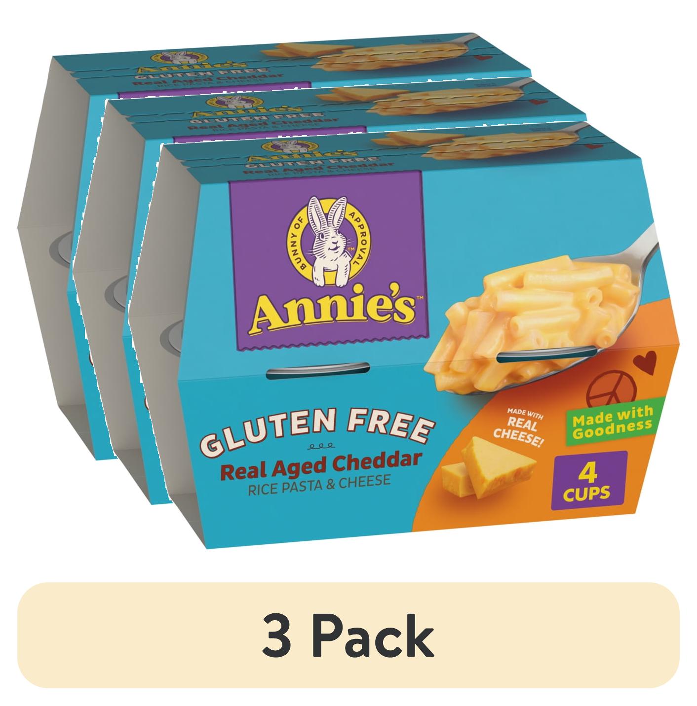 (3 pack) Annie's Gluten Free Macaroni and Cheese, Rice Pasta and Real Aged Cheddar, 4 Cups, 8.04 oz