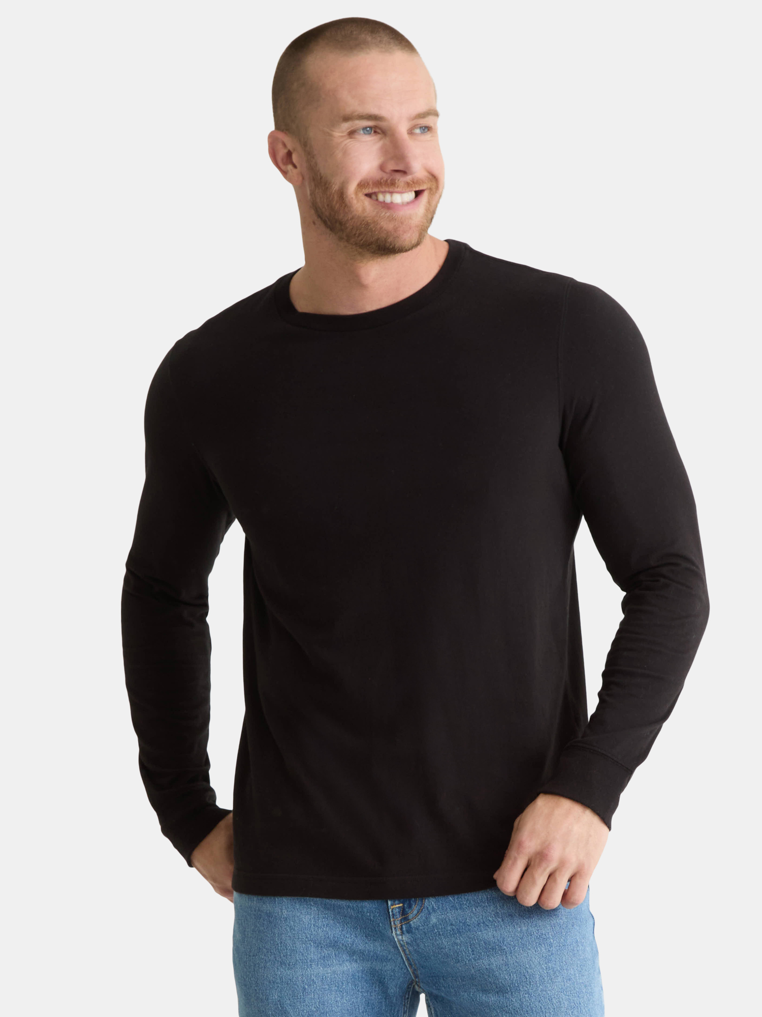 (3 pack) George Men's & Big Men's Relaxed Fit Cotton Crewneck T-Shirt with Long Sleeves, Sizes XS-3XL