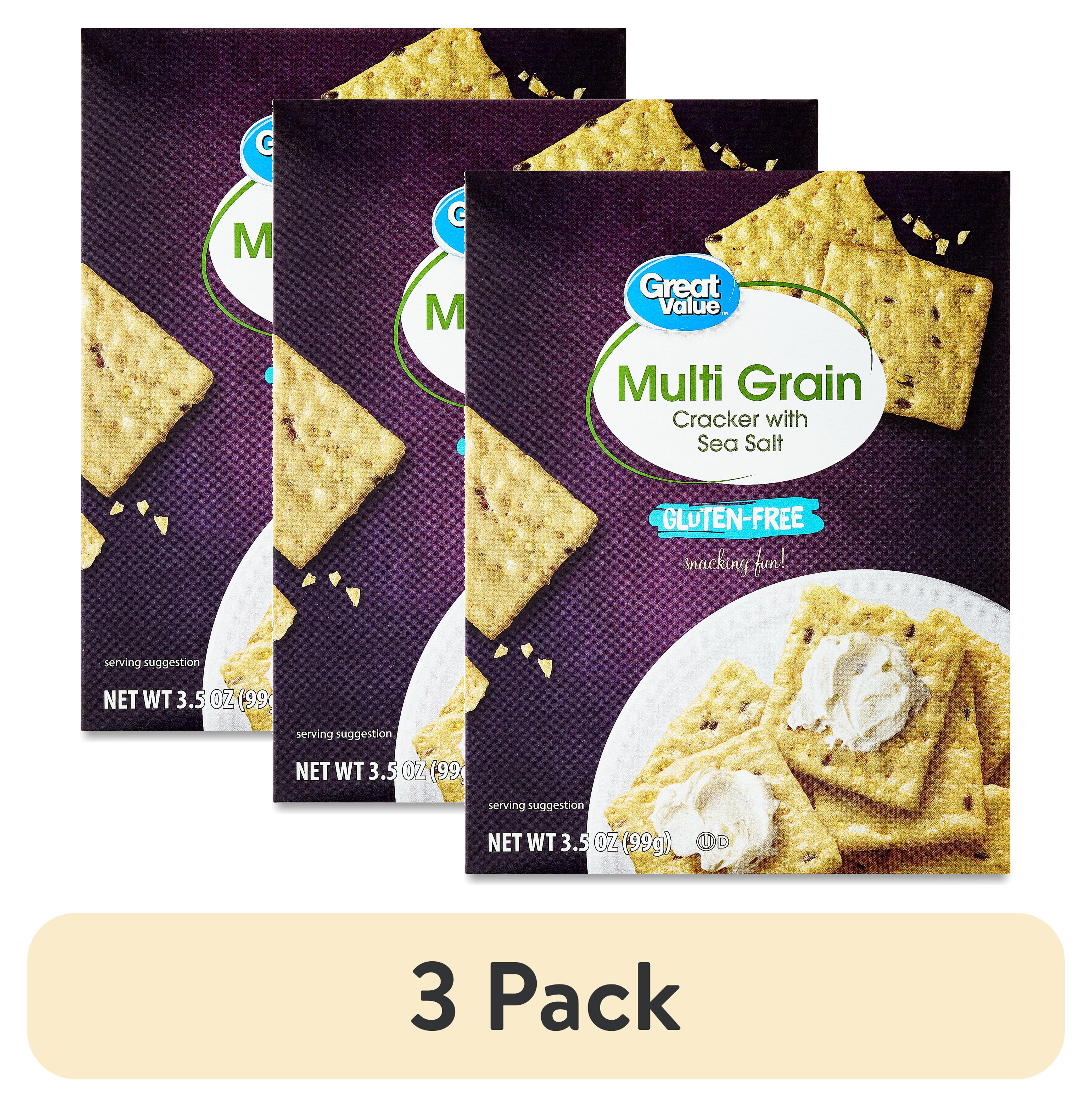 (3 pack) Great Value Multi Grain Crackers with Sea Salt, 3.5 oz