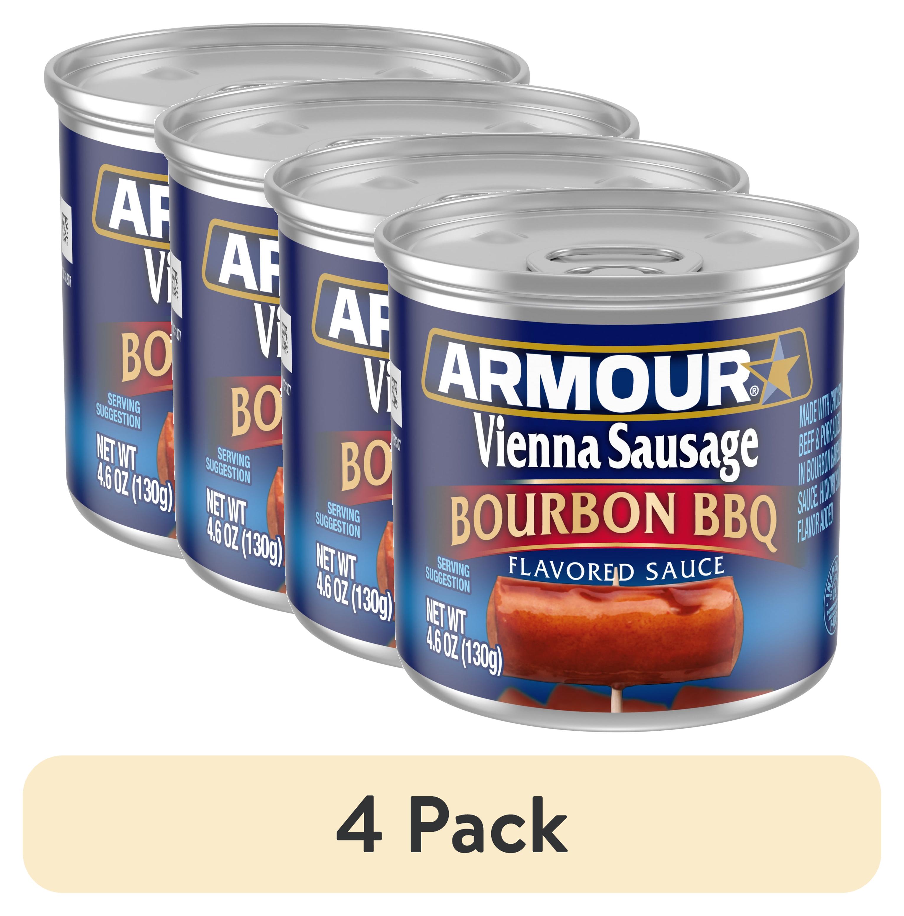 (4 pack) Armour Burbon Barbecue Vienna Sausage, 7g Protein Per Serving, 4.6 oz Can