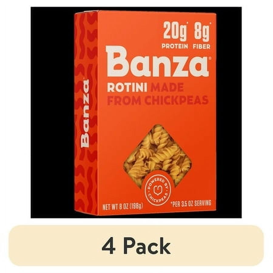 (4 pack) Banza Rotini Pasta from Chickpeas - Gluten Free, High Protein, and Lower Carb Protein Noodles, 8oz