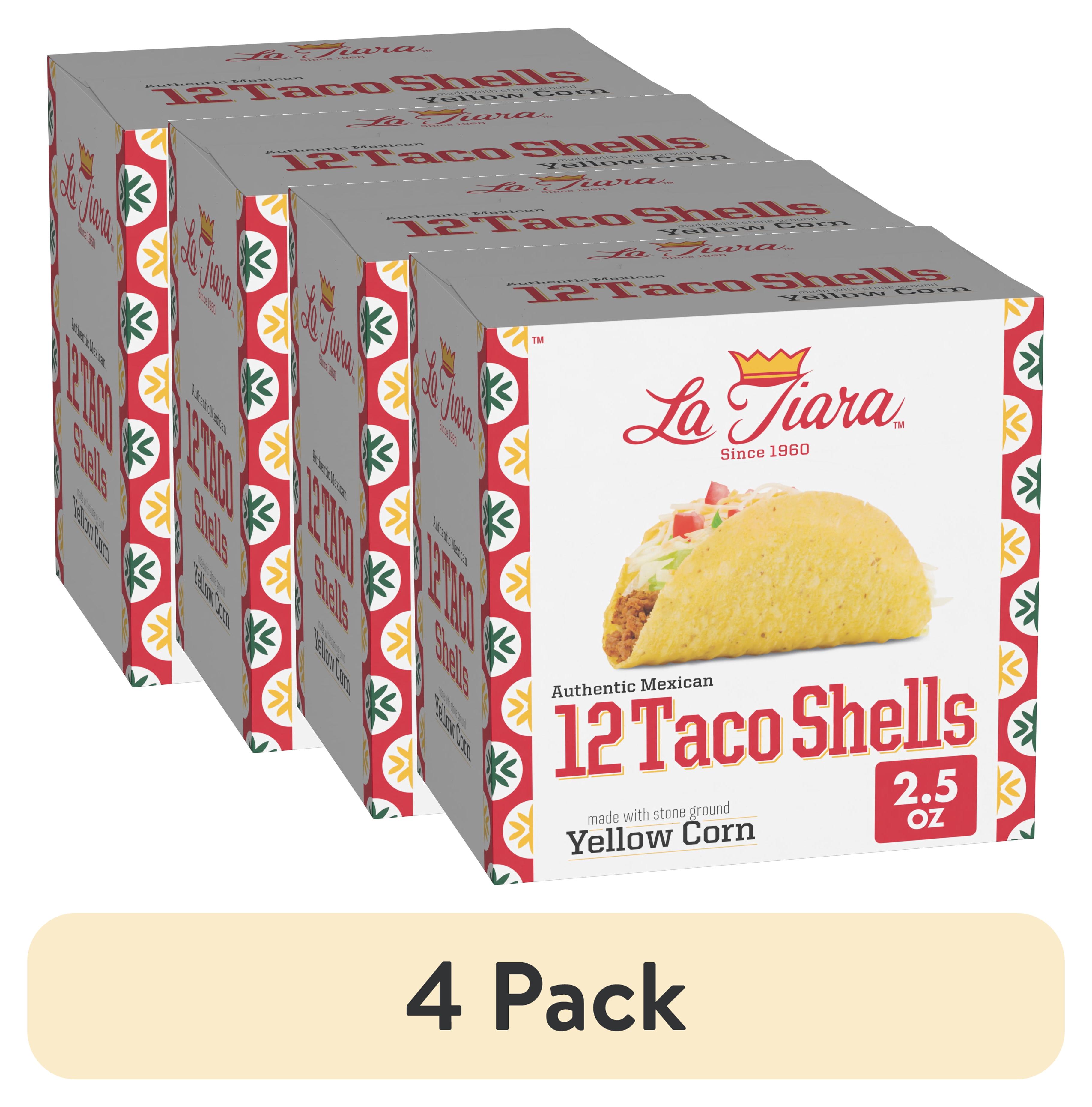 (4 pack) La Tiara Authentic Mexican Yellow Corn Taco Shells, Meal Prep, 12 Count, 2.5 oz