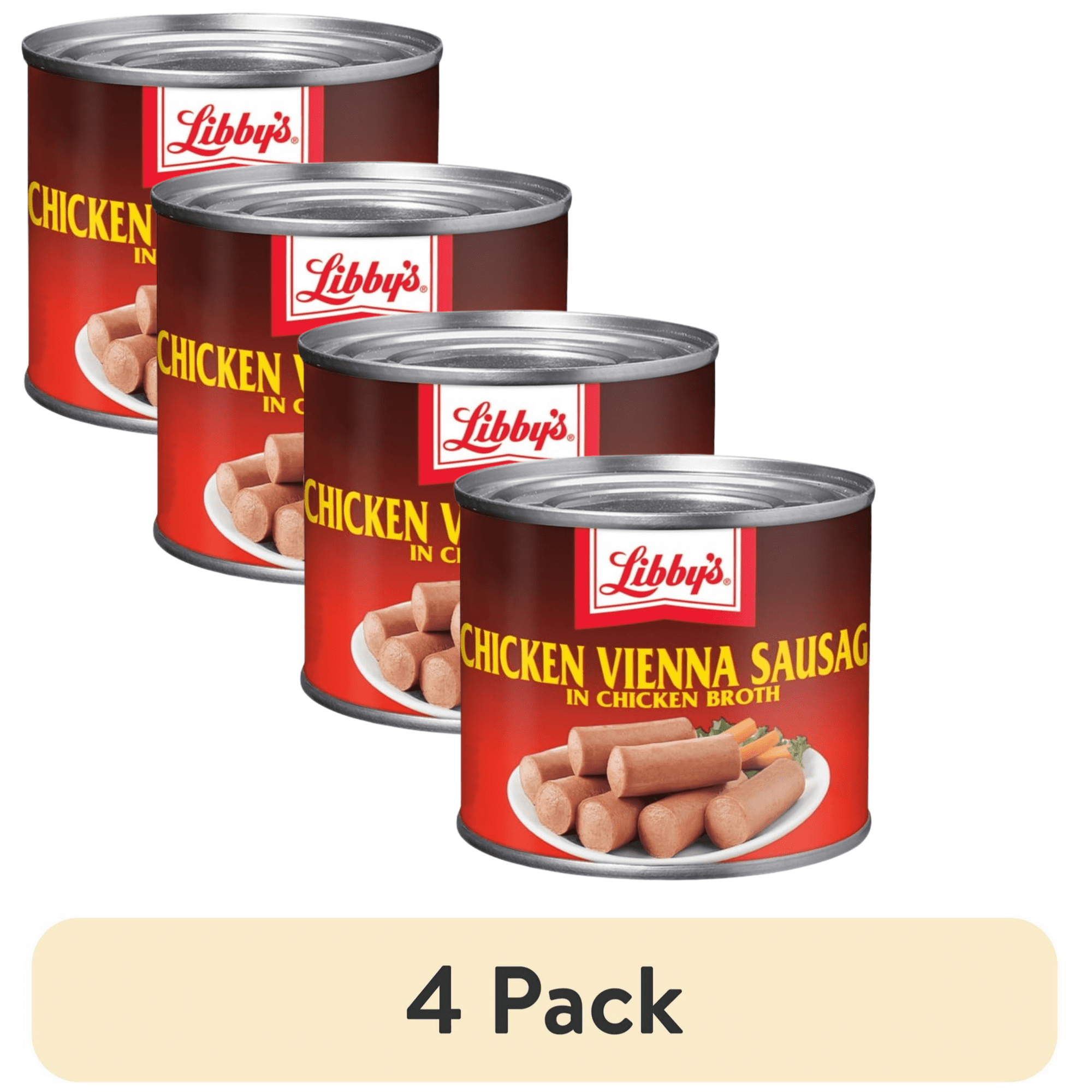 (4 pack) Libby's Chicken Vienna Sausage in Chicken Broth, 10g Protein Per Serving, Canned Sausage, 4.6 oz. Can
