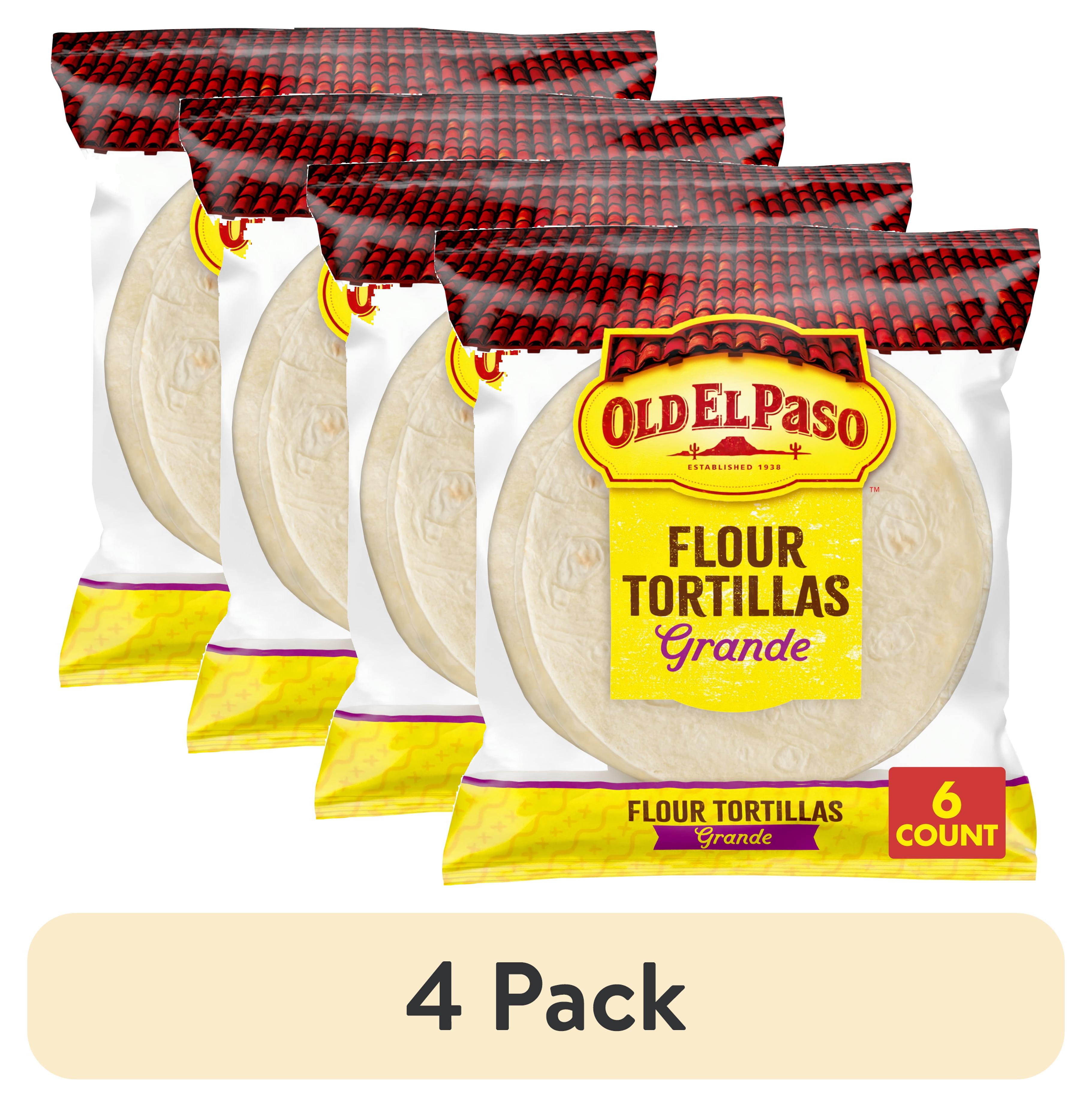 (4 pack) Old El Paso Restaurant Style Grande Flour Tortillas, Meal Prep, 6 Count, 21.5 oz