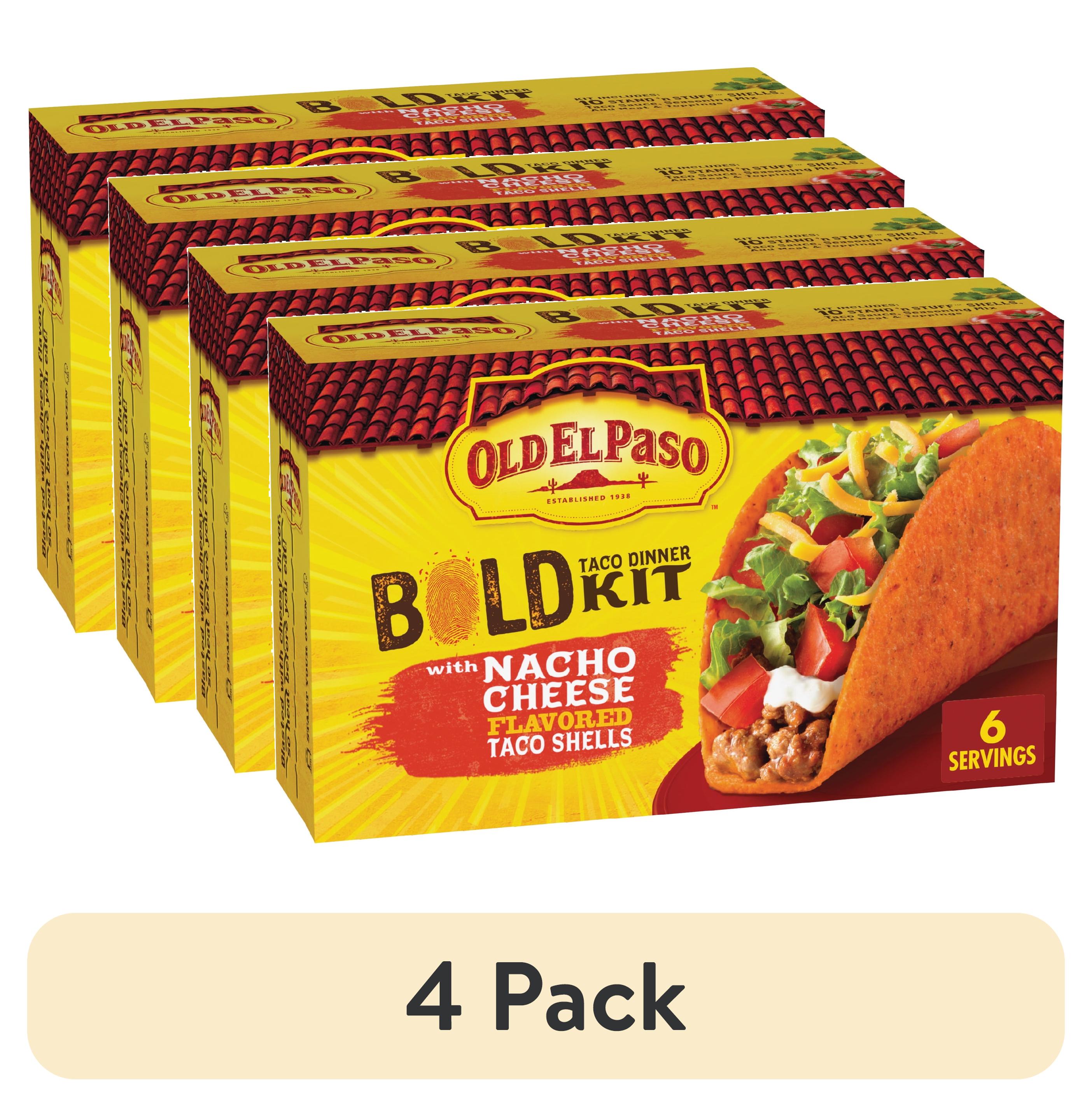 (4 pack) Old El Paso Bold Taco Dinner Kit with Nacho Cheese Flavored Taco Shells, Meal Prep, 9.5 oz