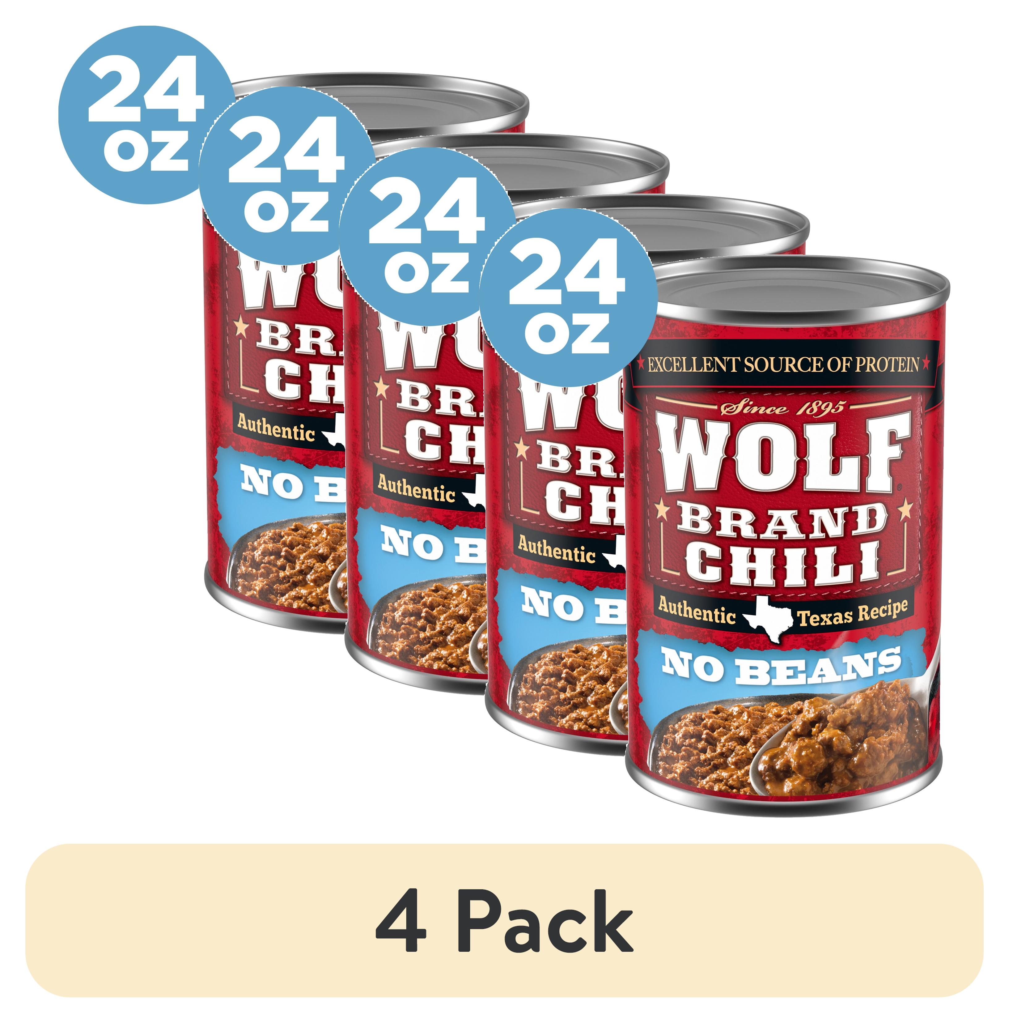 (4 pack) Wolf Brand Chili No Beans, Chili Without Beans, 15g Protein Per Serving, 24 oz. Can
