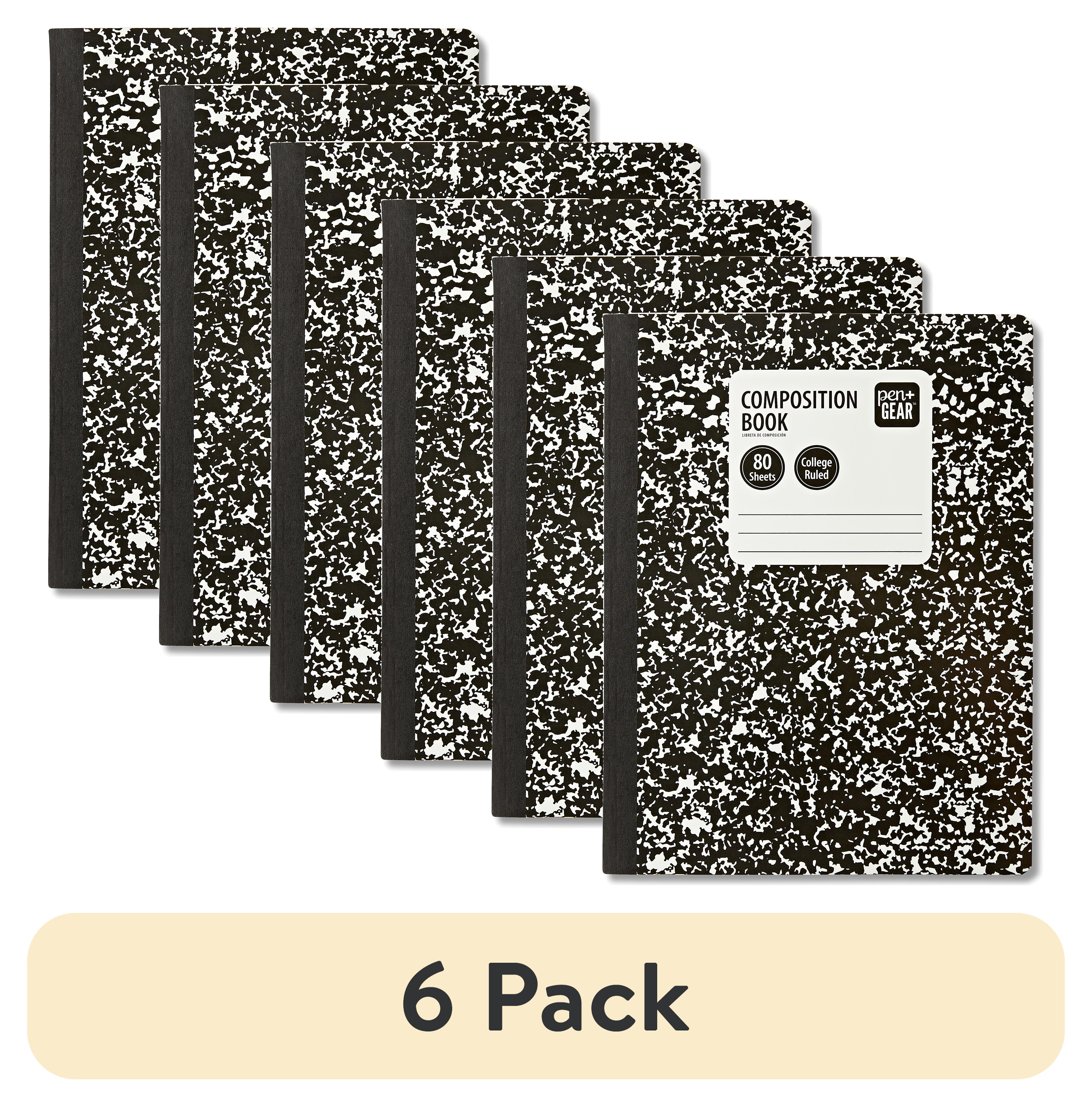 (6 pack) Pen+Gear College Ruled Composition Book, 7.5 x 9.75 Inches, Marble Cover, 80 Sheets