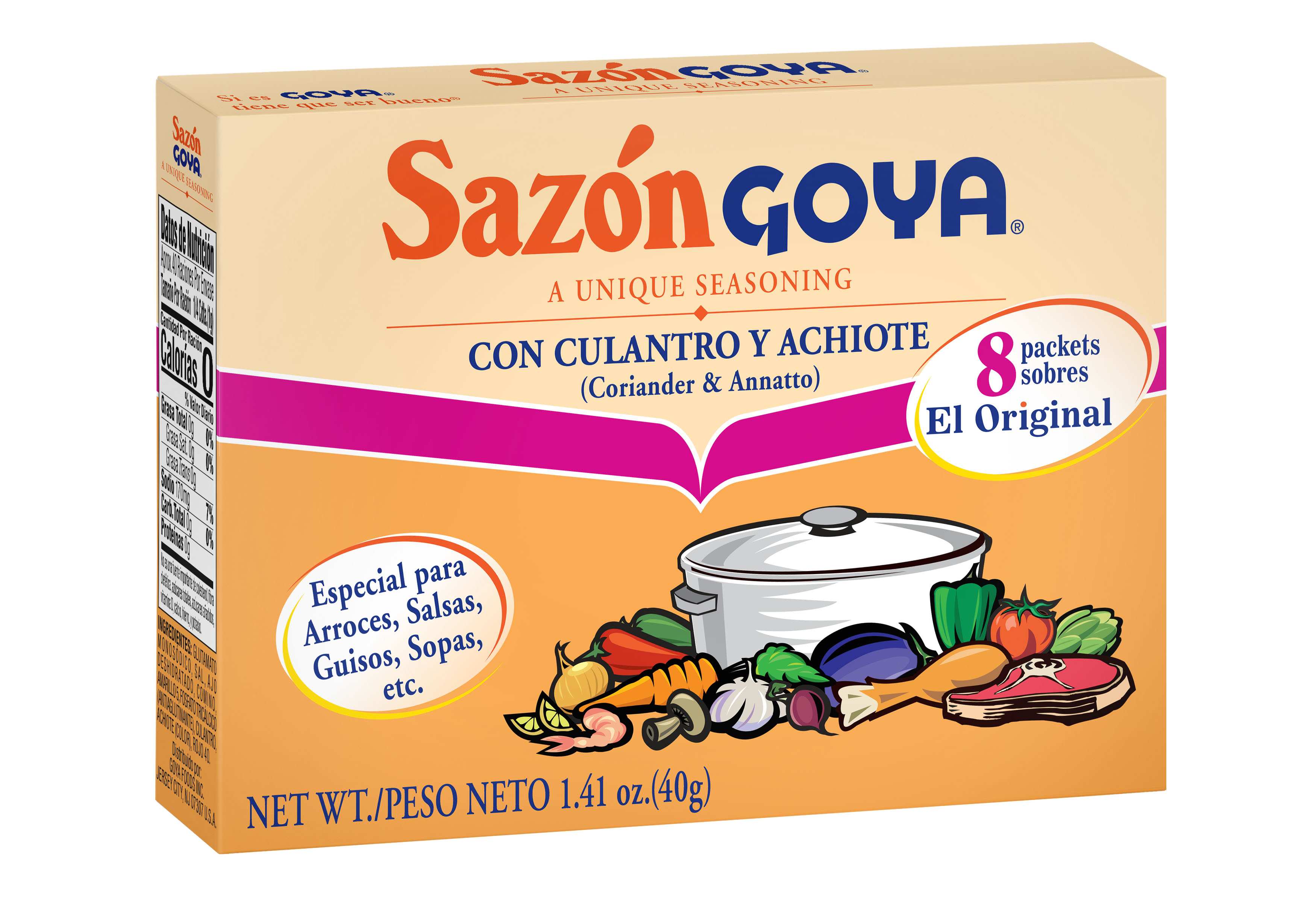 GOYA Sazon with Coriander and Annatto Seasoning Mix, 8 Packets, 1.41 oz Box