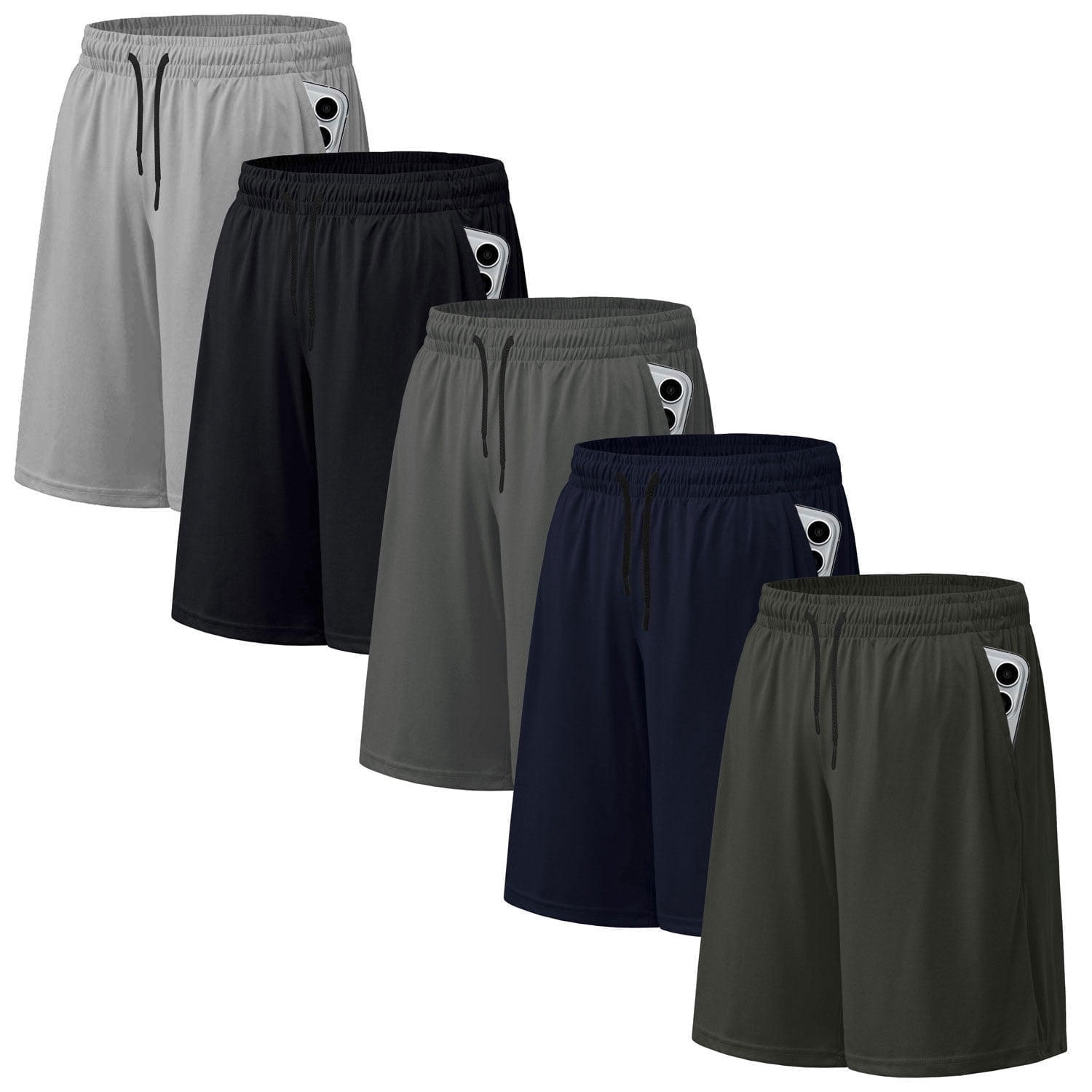 5 Pack Men's Athletic Shorts Mesh Workout Gym Activewear Basketball Shorts 8" Inseam With Pockets