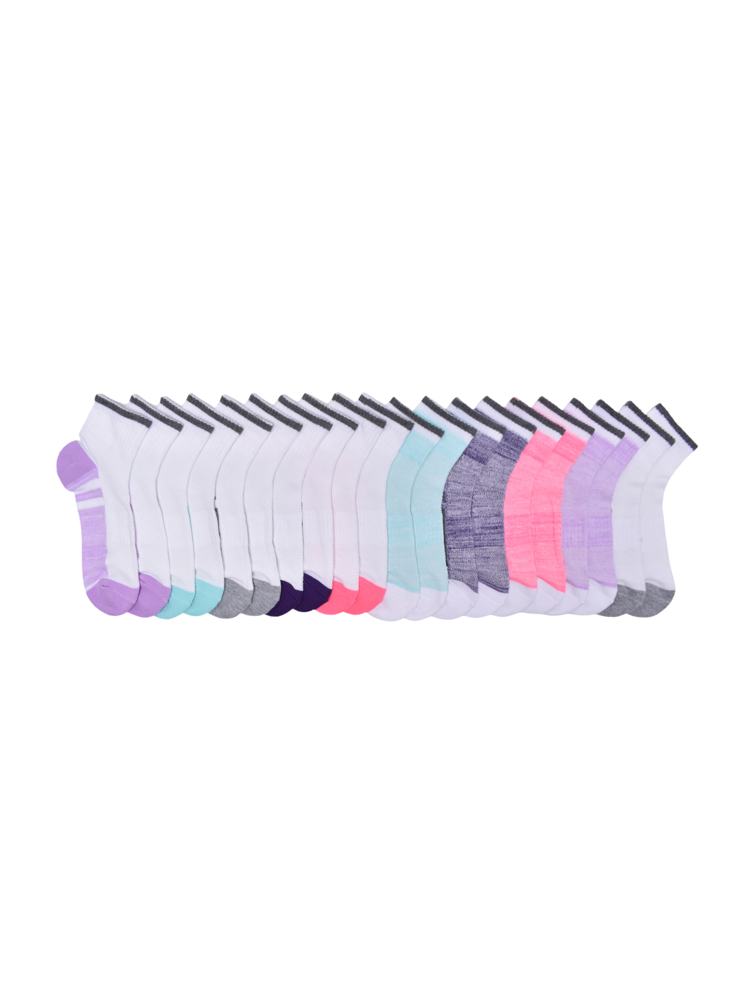 Girls Cushioned Ankle Socks, 10-Pack, Sizes S (6-10.5) - L (4-10)