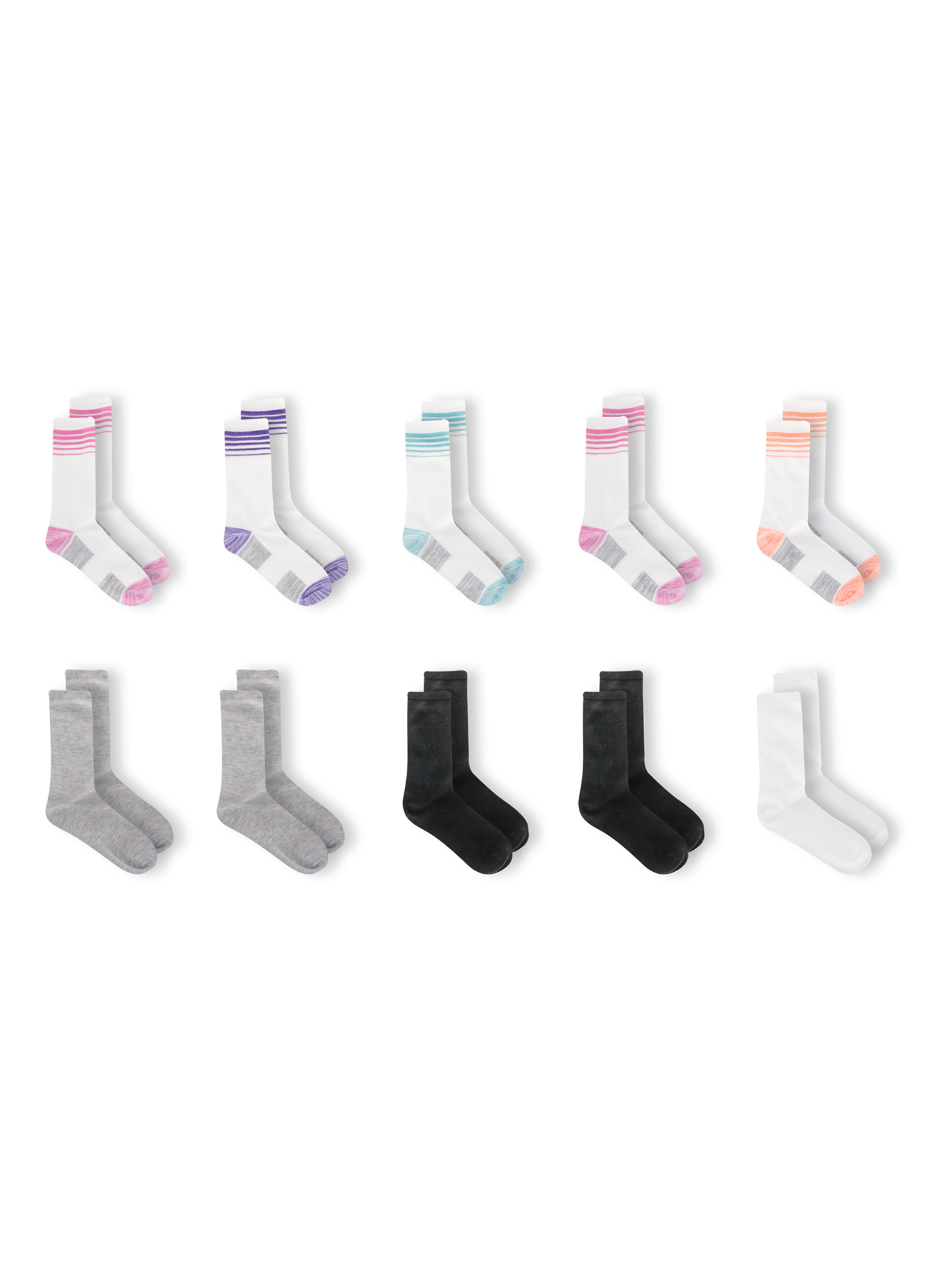 Girls Cushioned Crew Socks ,10 Pack, Size S (6-10.5)-L (4-10)