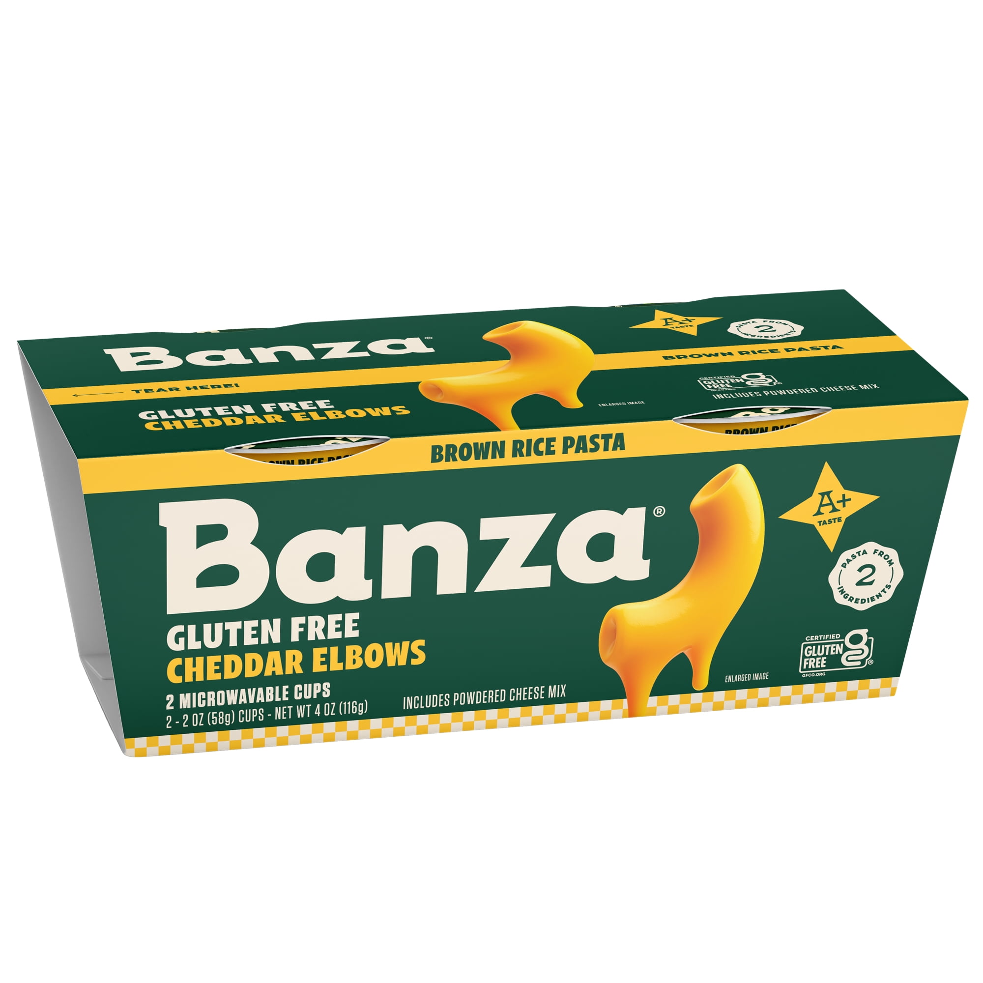 Banza Brown Rice Mac & Cheese, Gluten Free Microwavable Cheddar Elbows - Classic Taste, Made in Italy