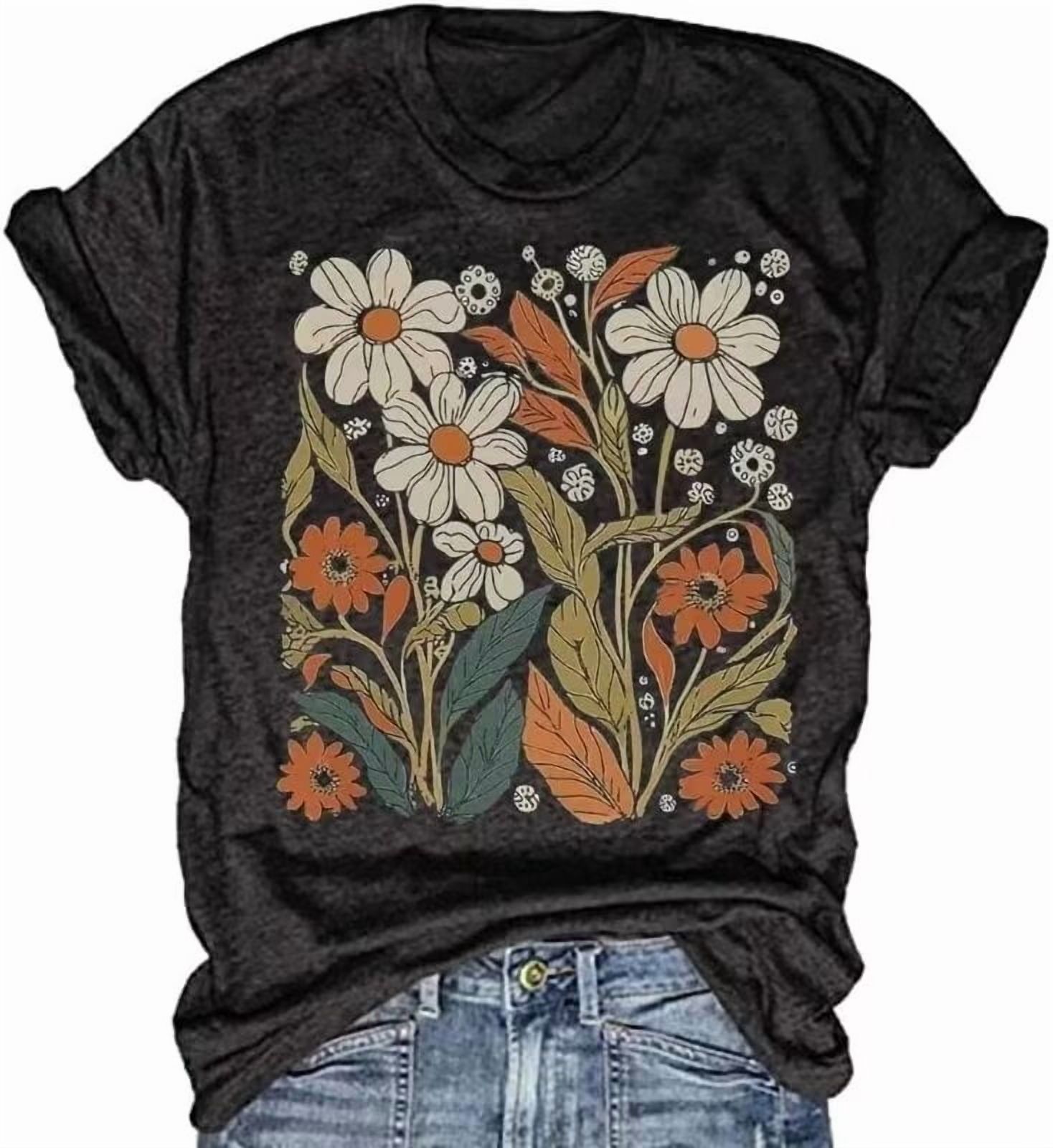 Womens Short Sleeve Crew Neck T Shirts Wildflower Shirts Summer Graphic Tee Tops