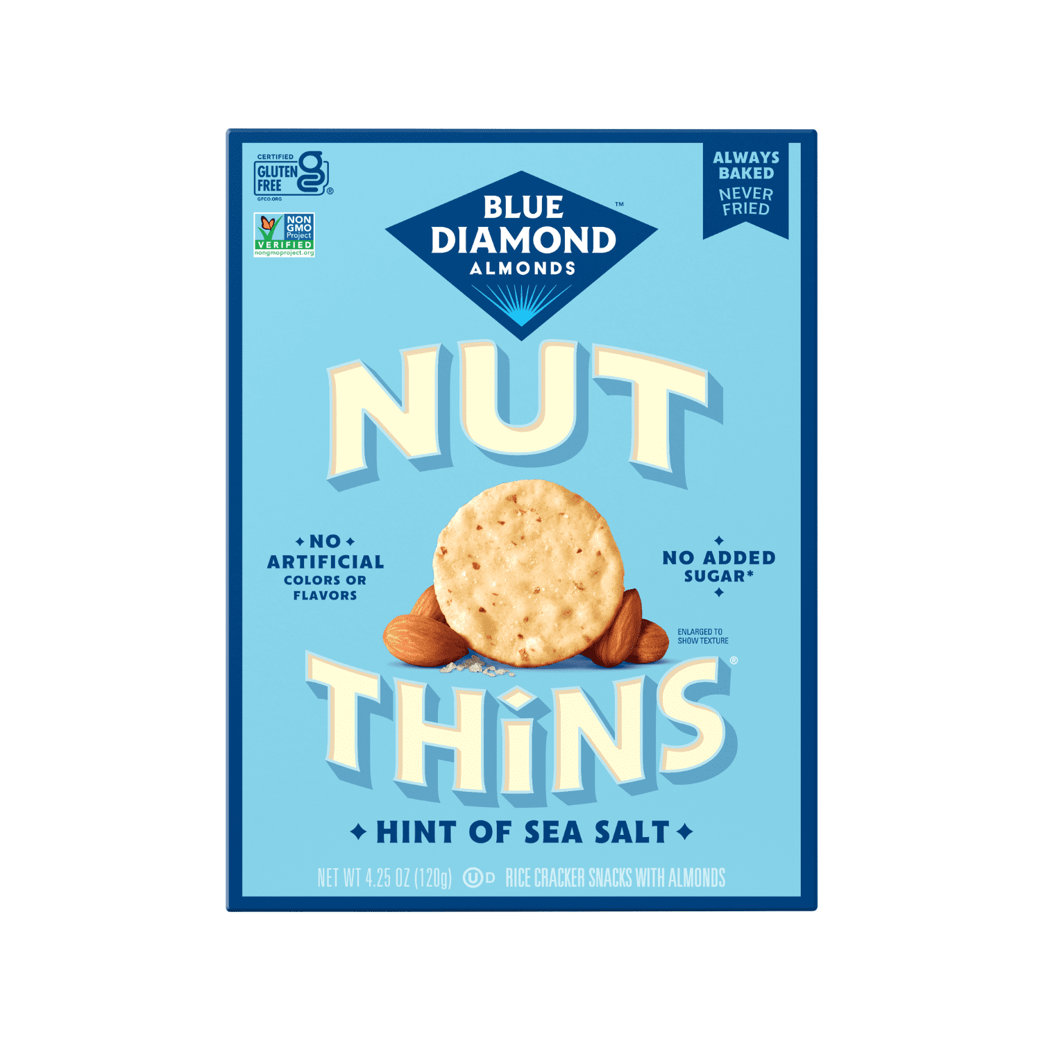 Blue Diamond Almonds Nut-Thins, Hint of Sea Salt, Snack Crackers, Gluten-Free, 4.25oz