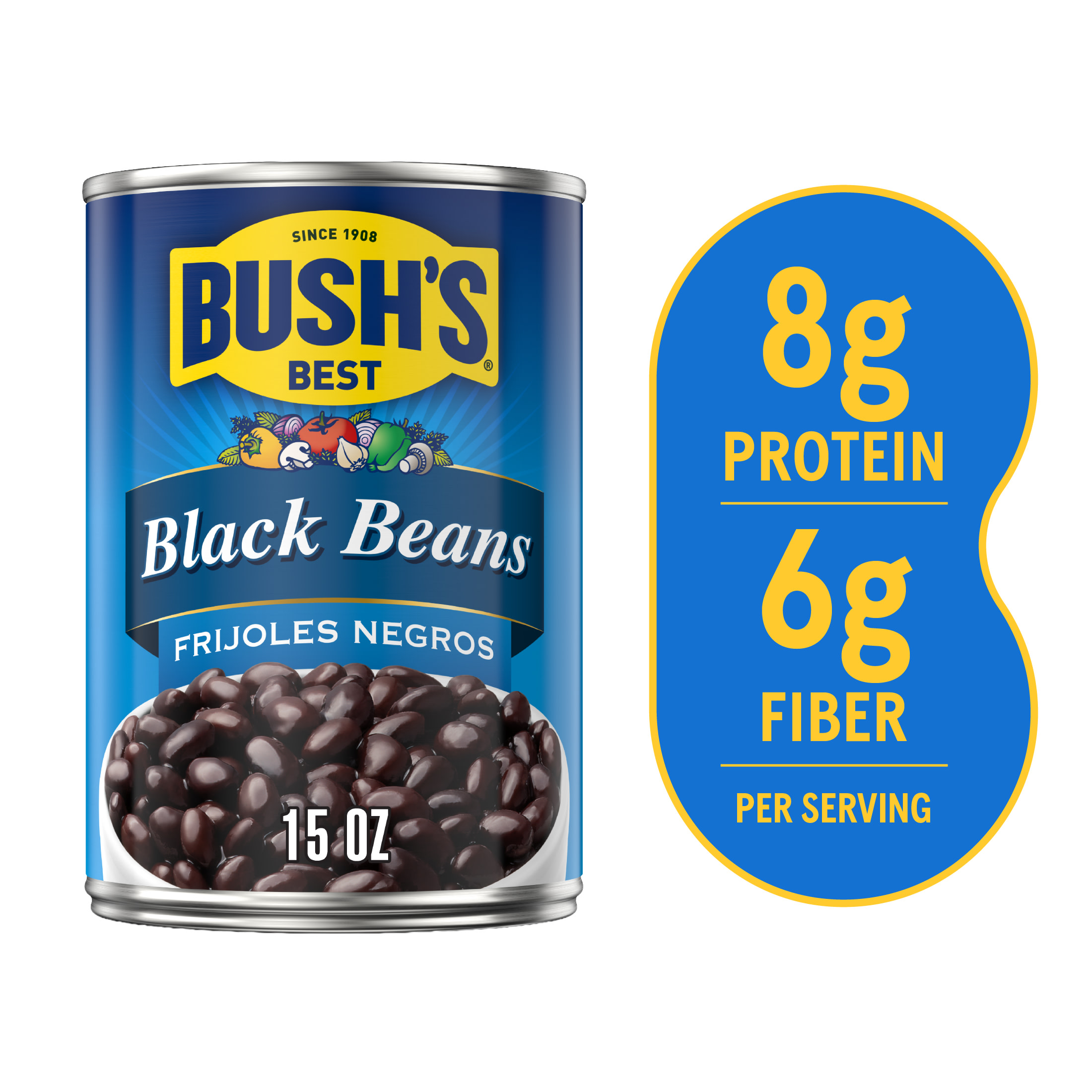Bush's Black Beans Canned Beans with Pop-Top Lid, 15 oz Can