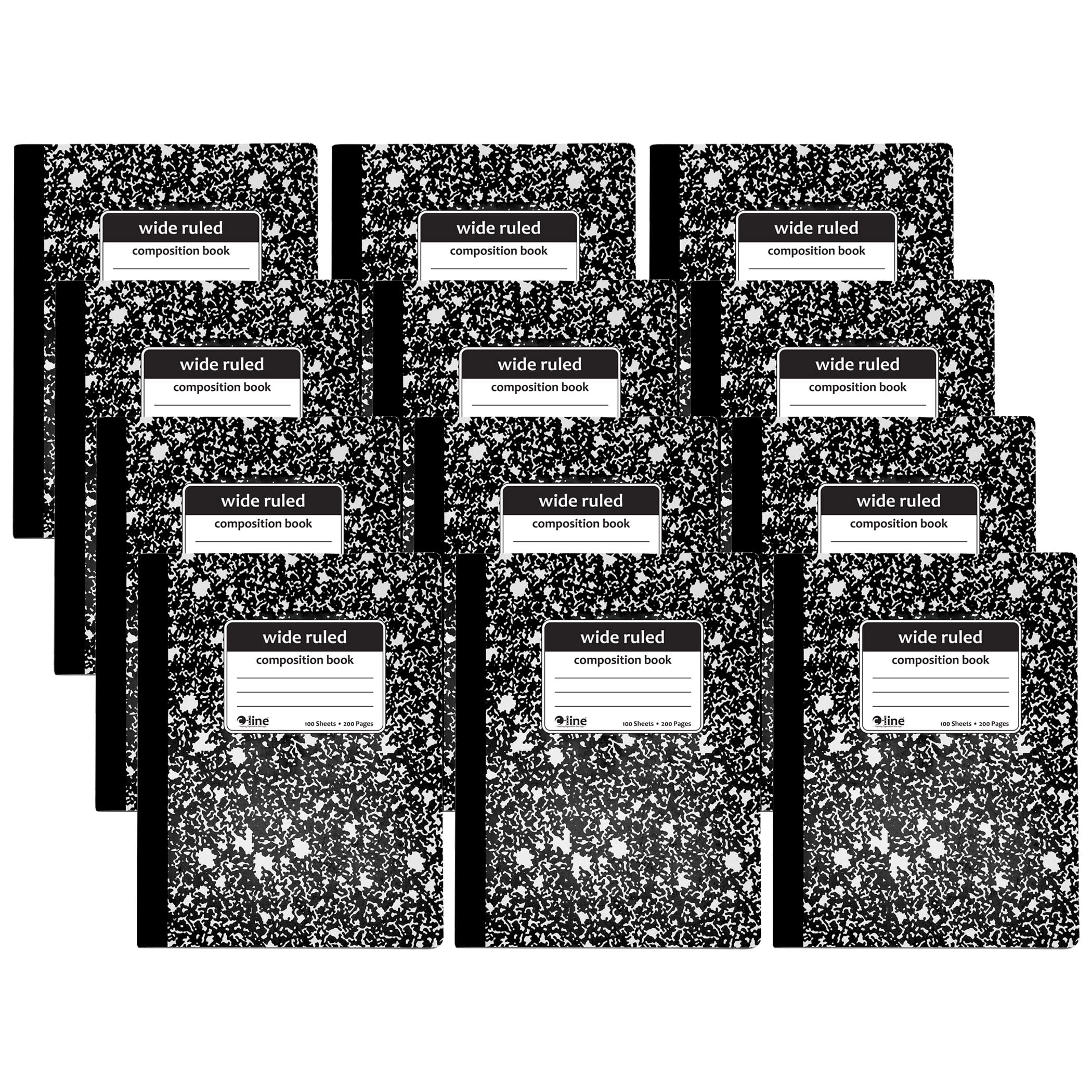 C-Line Composition Notebook, 100 Page, Wide Ruled, Black Marble, Pack of 12